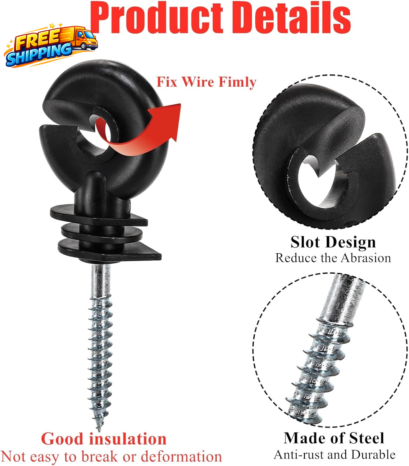 120 Pack Electric Fence Insulator Fence Ring Post Insulator Screw-In Insulator