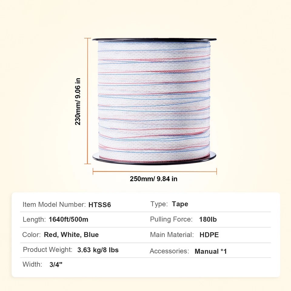 1640Ft 500M Electric Fence Tape Fencing Polytape Horse Cattle Livestock