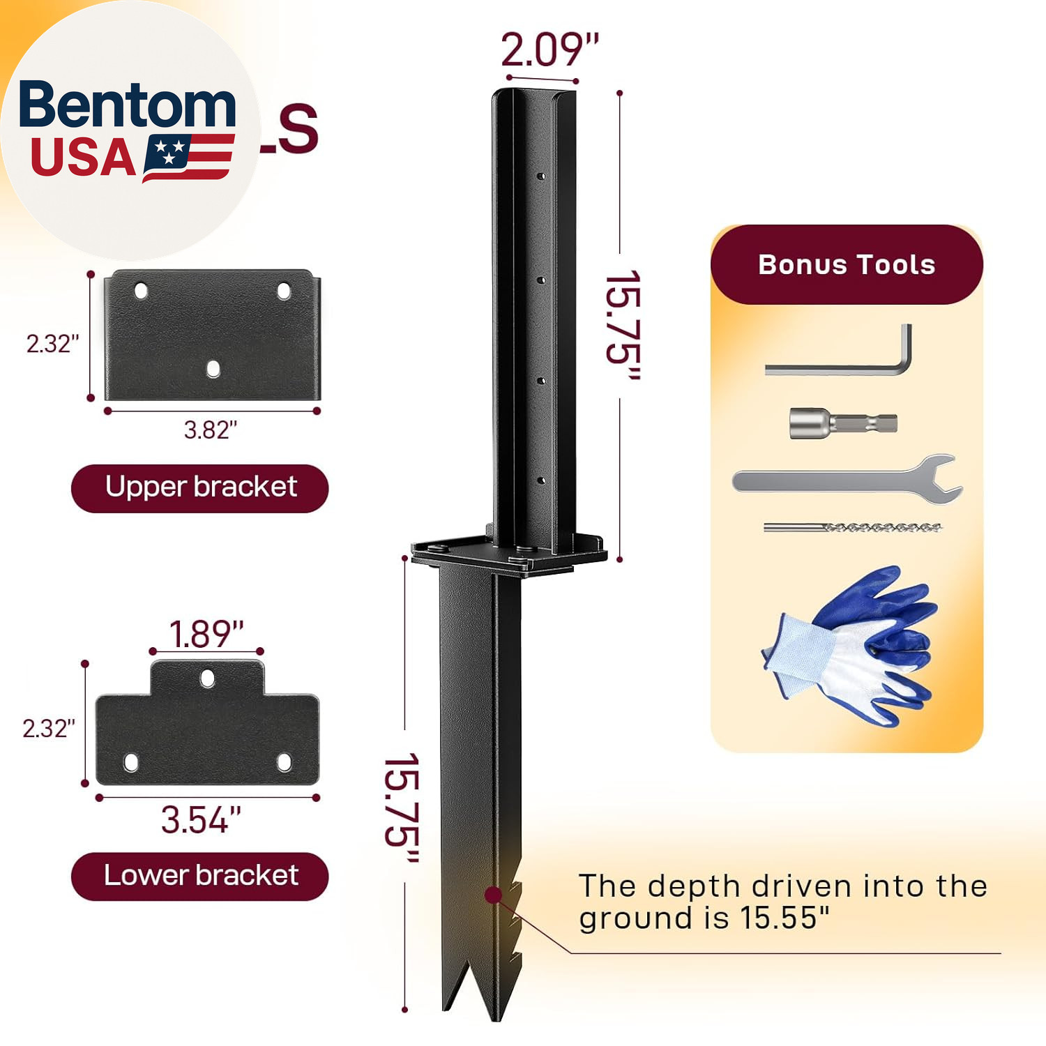 Fence Post Repair Kit, 2Pcs Heavy Duty Fence Post Anchor Ground Stakes, Robust Q