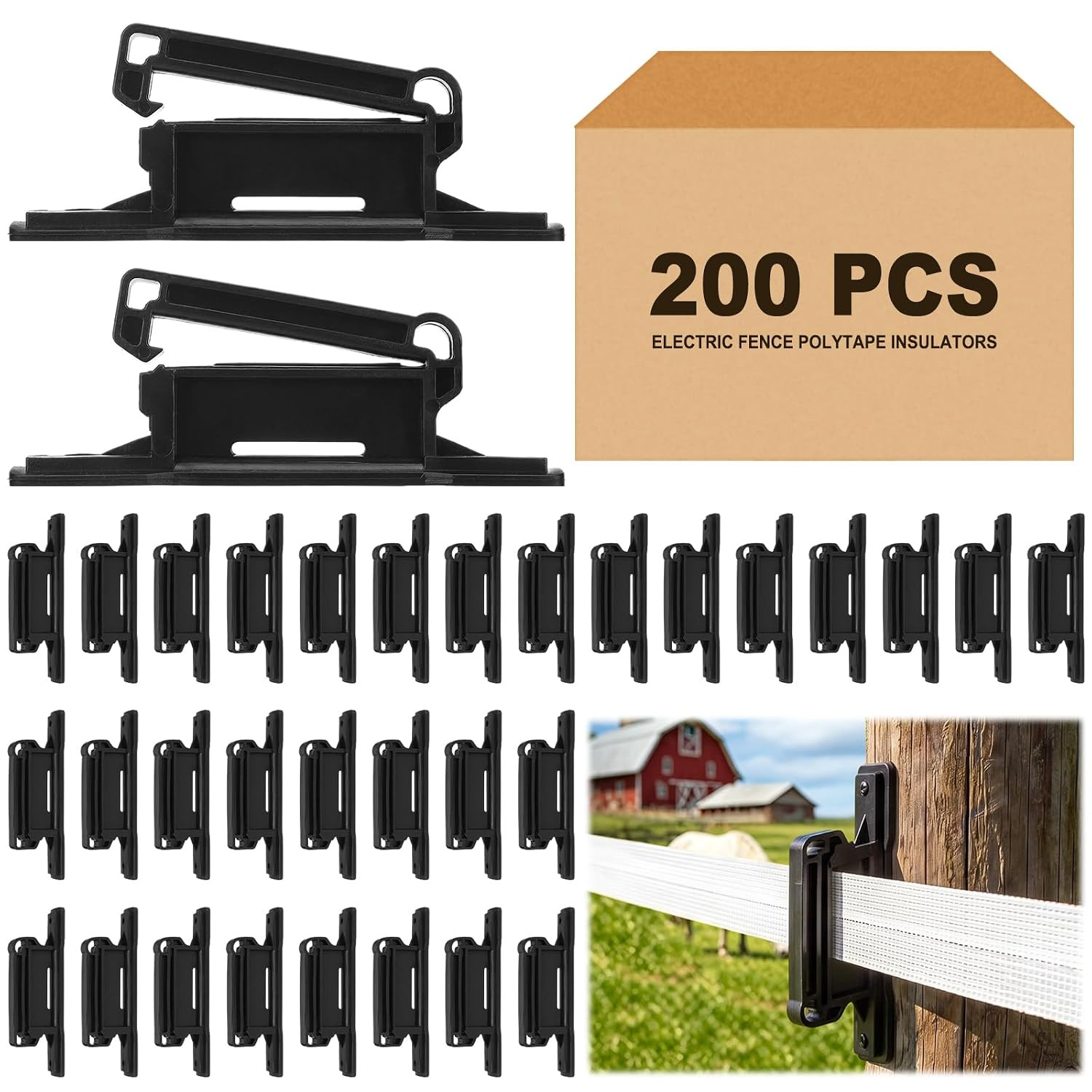 200 Pcs Electric Fence Polytape Insulators for Wood Posts Nail on High Tensile P
