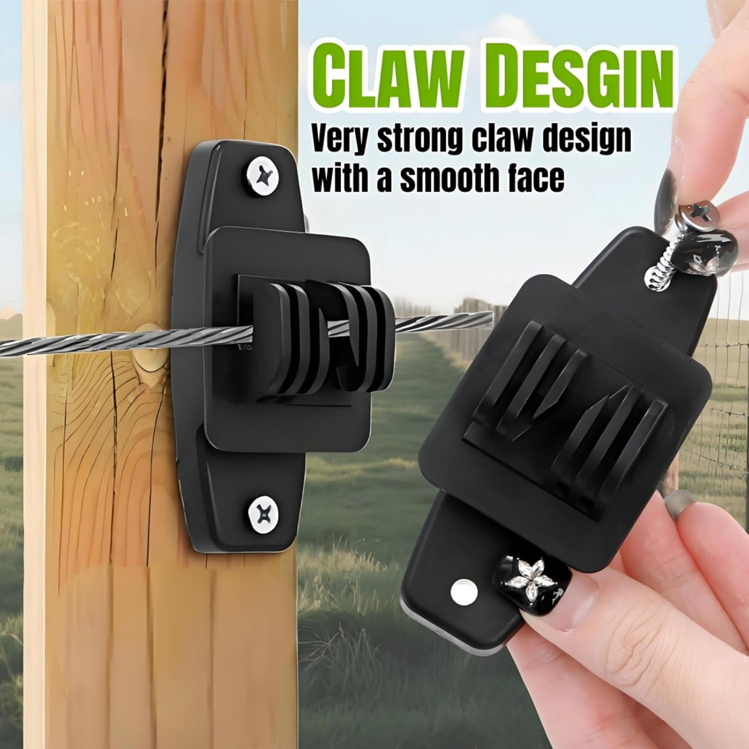 100 Pack Electric Wire Fence Insulators, Black Wood Post Claw Insulators Fence A
