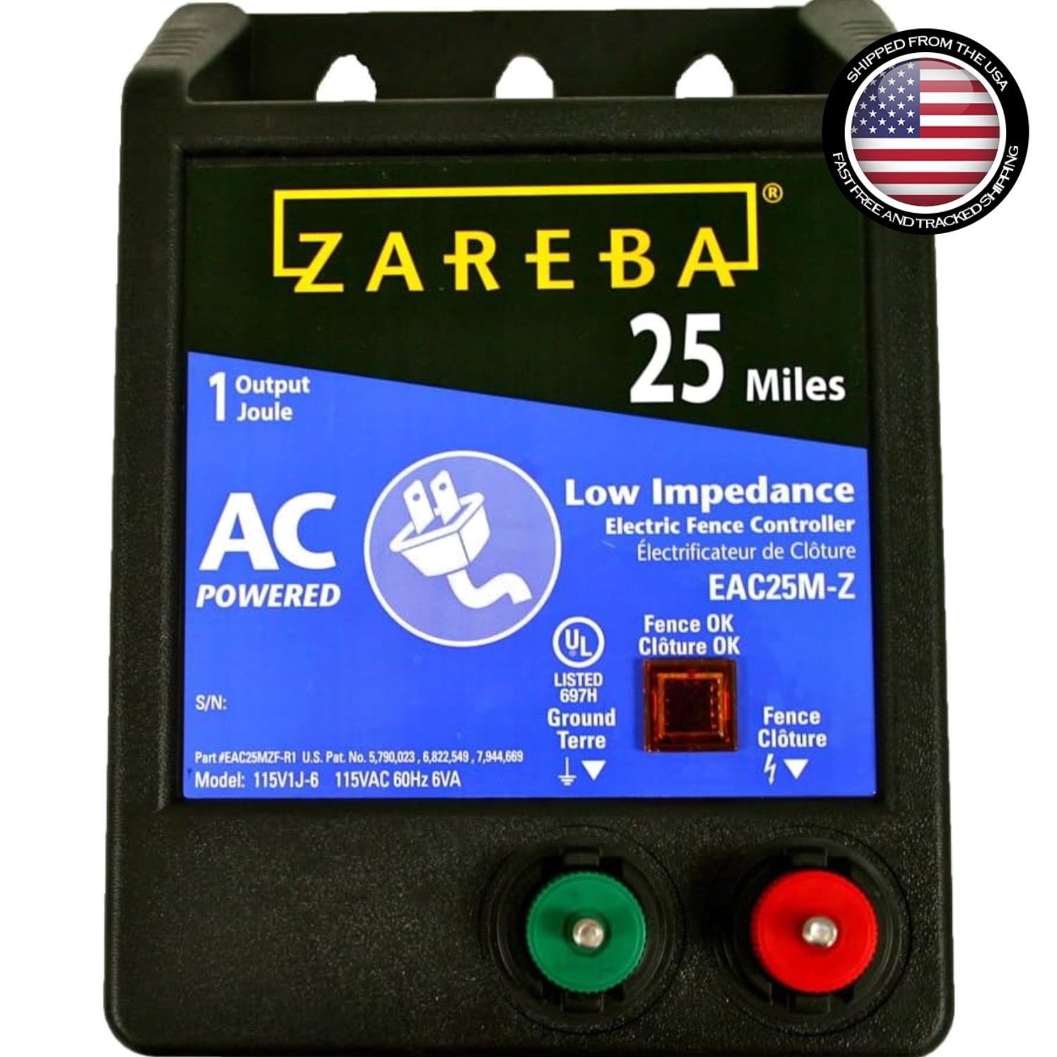 Electric Fence Charger 25 Mile 1 Joule Heavy Weed Heavy Duty Metal Green Black