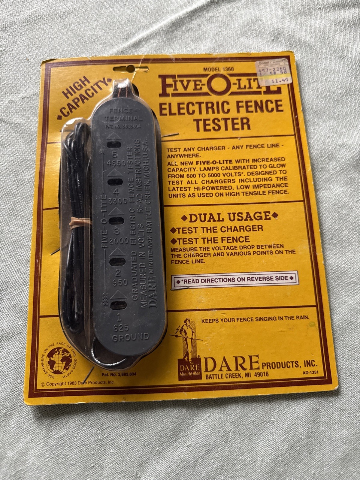Dare Five-O-Lite Electric Fence Tester Wide Range 625-5,000 Volts Item #1360 USA