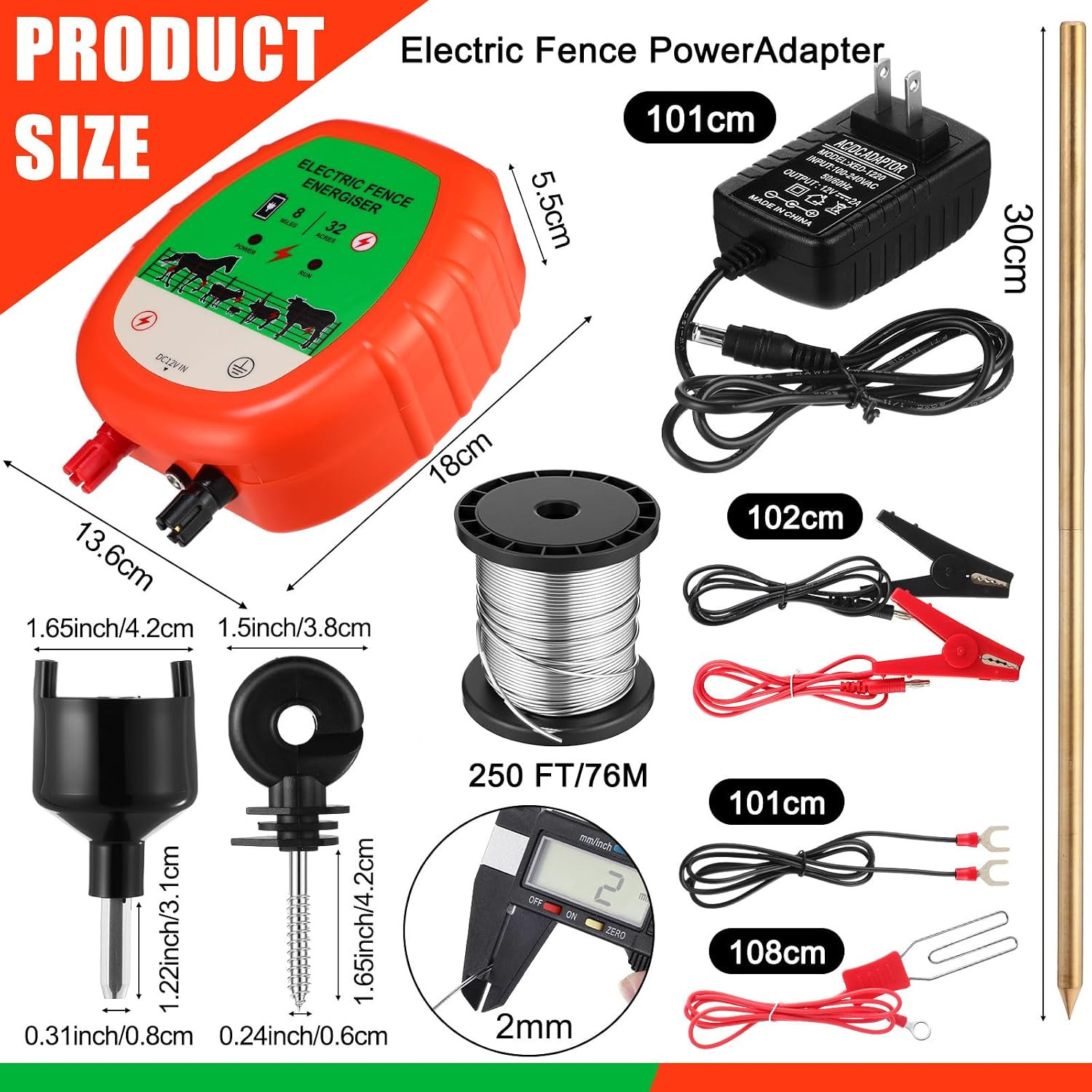 8 Mile Electric Fence for Livestock, 12Kv 2J Electric Fence Charger 50 Black Ins