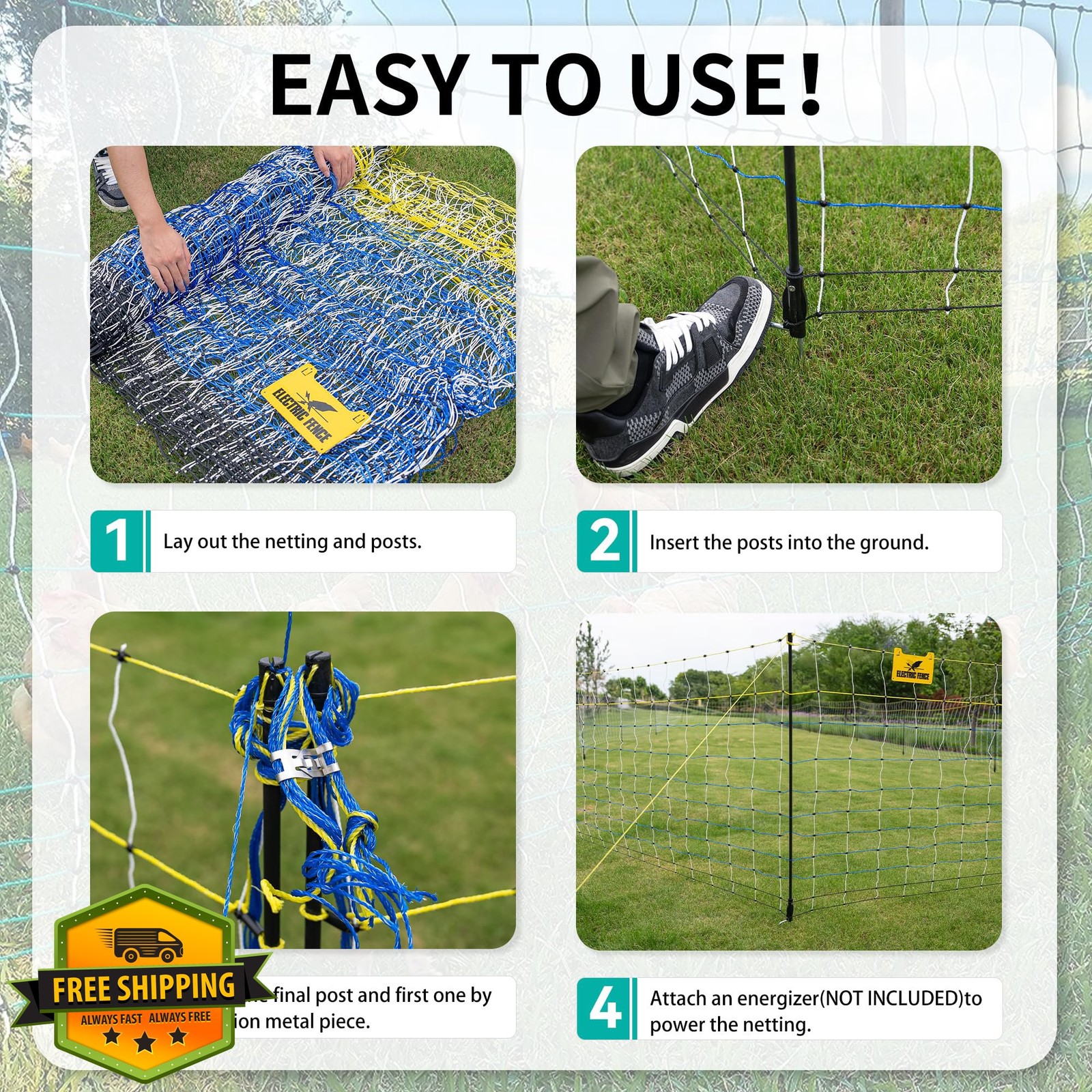PPOLB Blue Electric Fence Netting 49.6″ H x 164′ L
