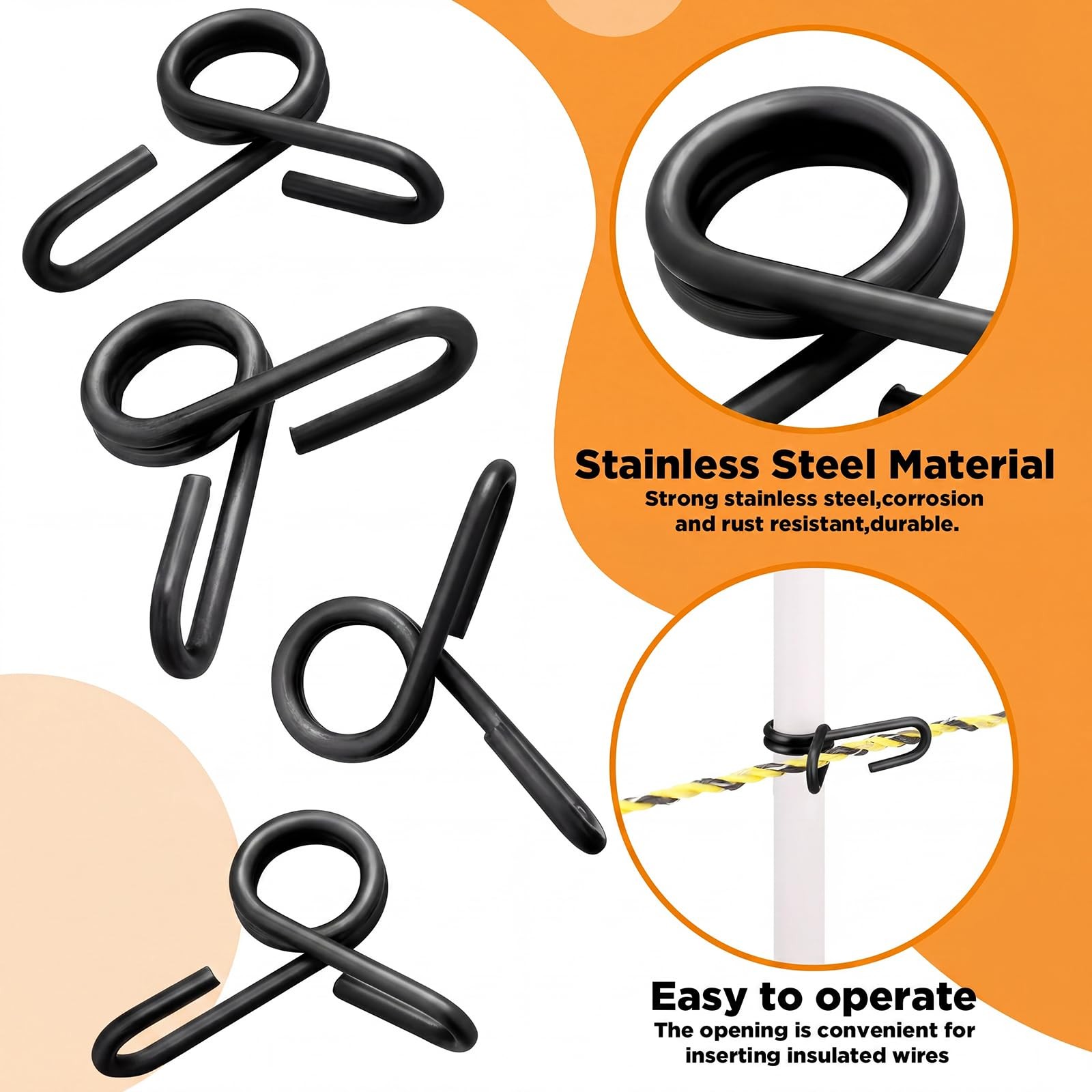50 Pcs Stainless Steel Fiberglass Fence Post Clip Heavy Duty Wire Fasteners f…