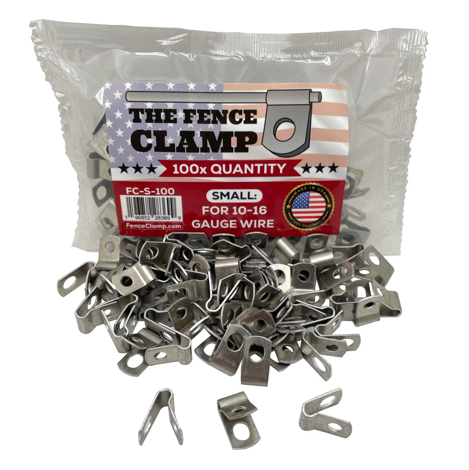 100x The Fence Clamp USA – THICKEST Metal Wire Screw Clips 10 12 14 Gauge SMALL