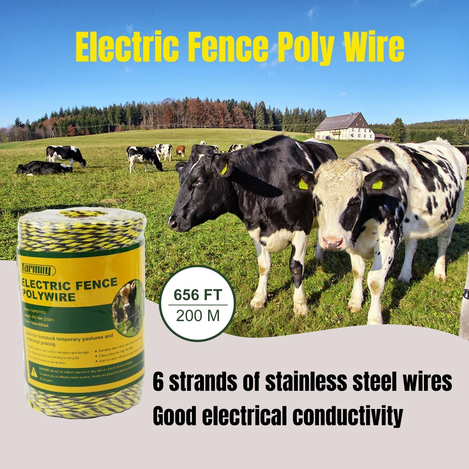 Reliable 656ft Electric Polywire for Livestock – UV Treated & High Visibility