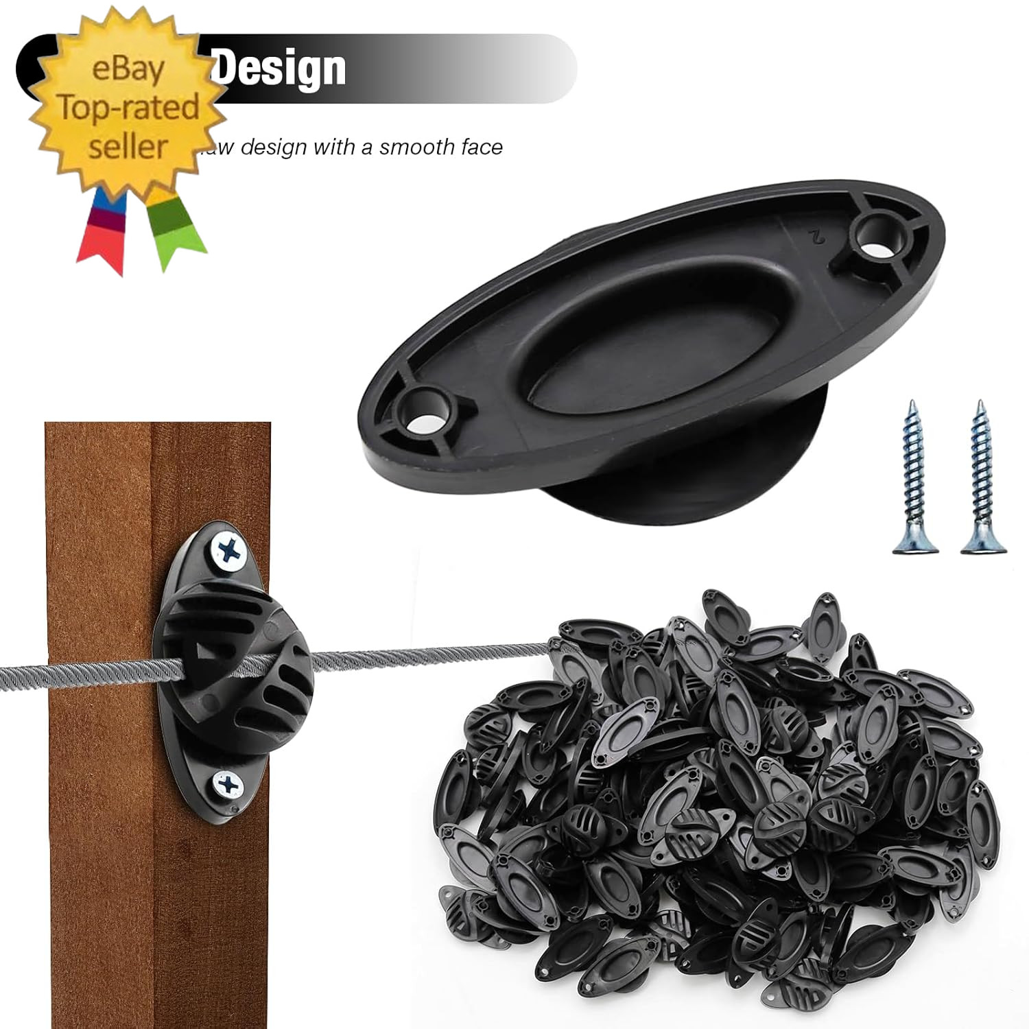 100 PCS Electric Fence Insulator with Screws, Black Wood Post Polywire