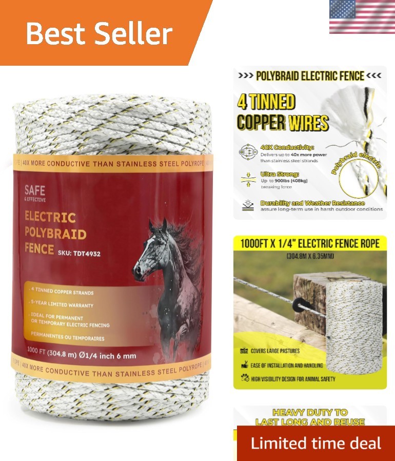 Ultra Strong 1000 ft Electric Fence Wire – 1/4″ Diameter for Lasting Durability