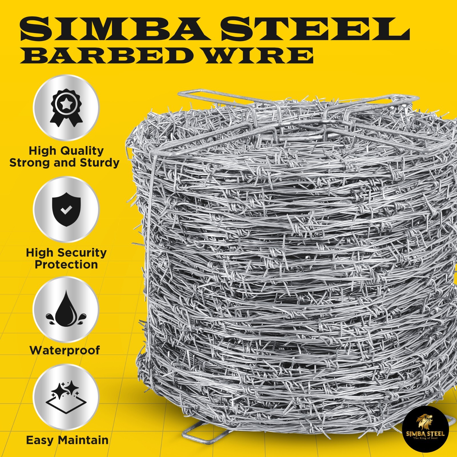 4-Point Barbed Wire Roll | 5″ Spacing, 12.5 Ga | 1320 FT | Heavy Duty SIMBASTEEL