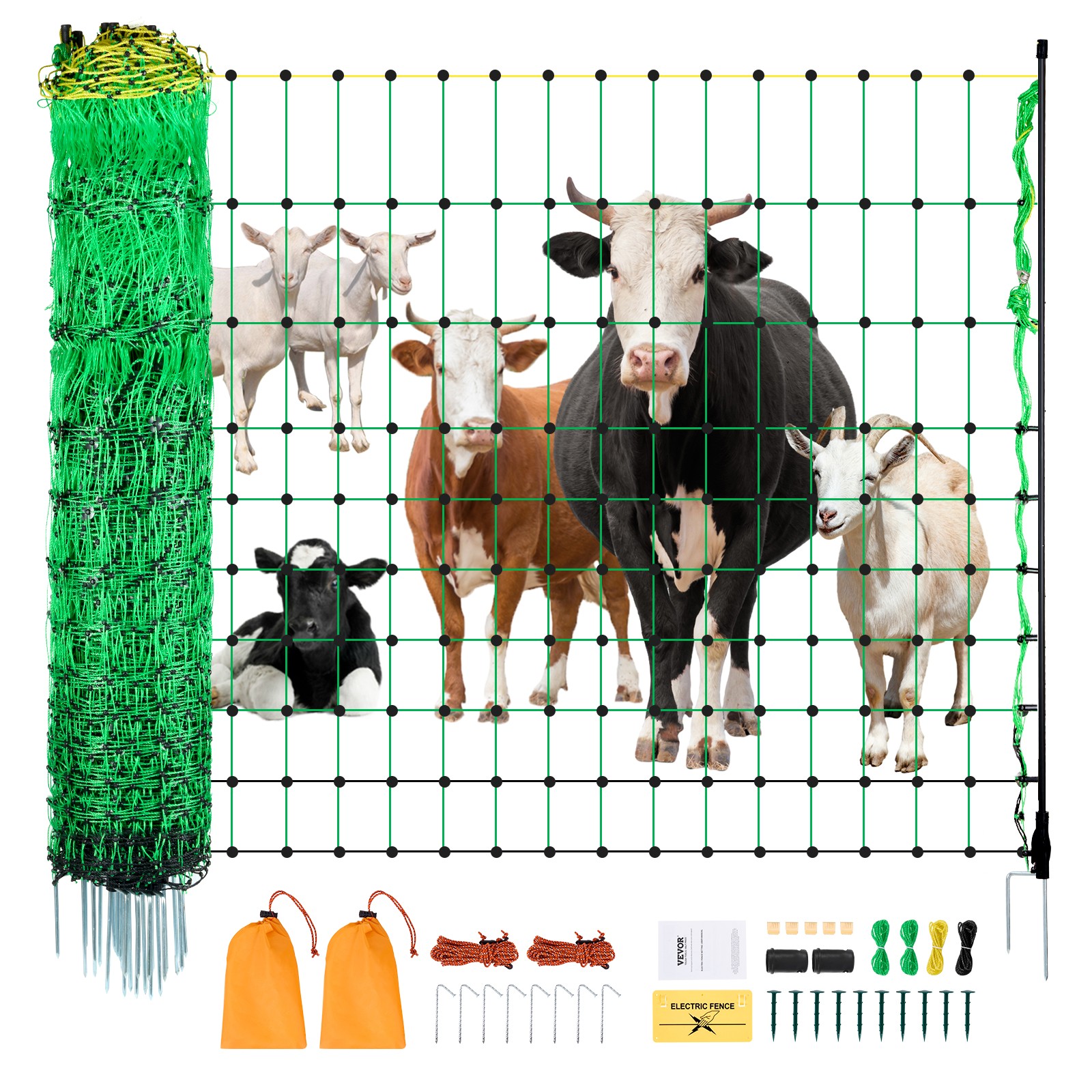 VEVOR Electric Fence Netting 50″H x 164’L Portable Livestock Net Mesh Fence Post