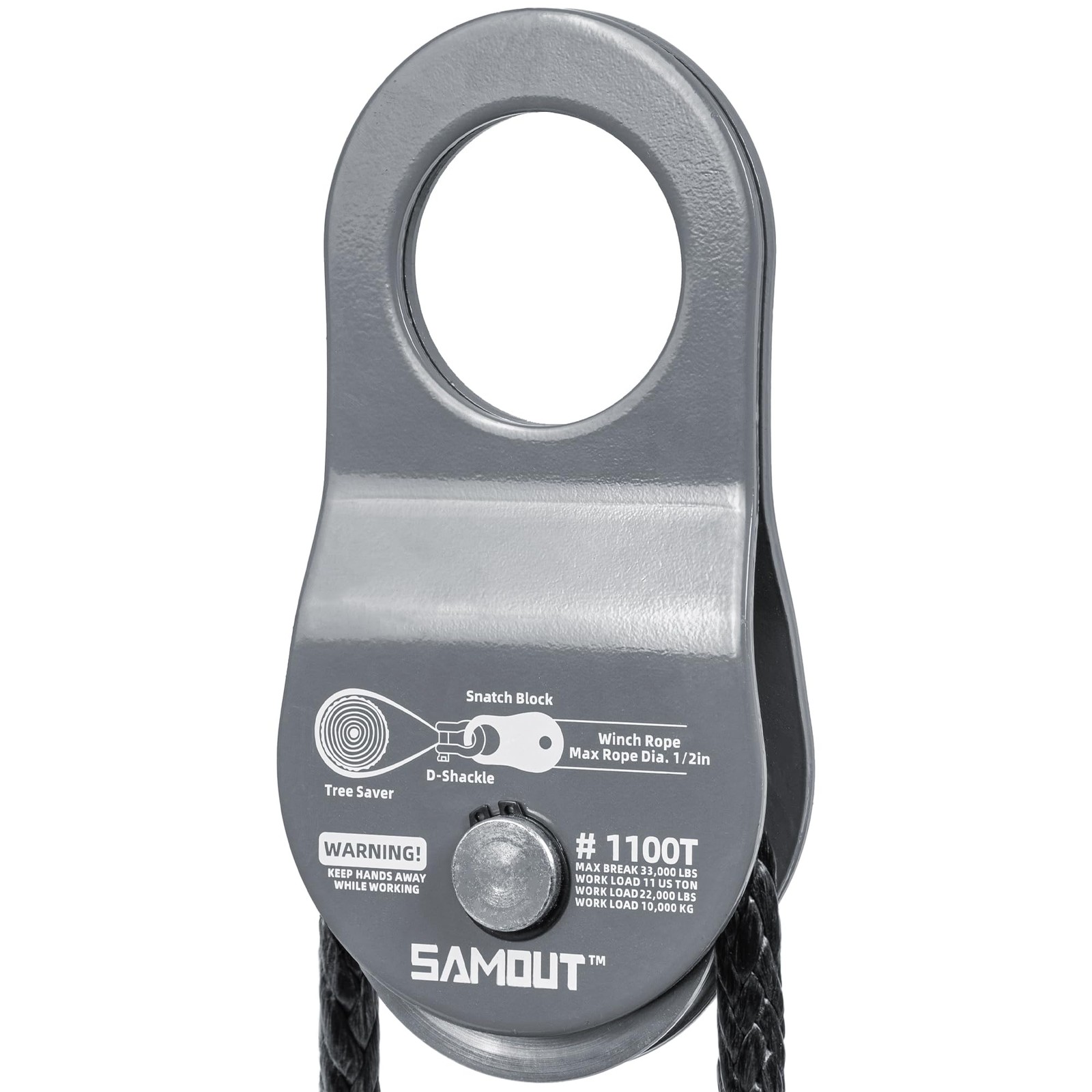 Winch Snatch Block (11 US Ton WLL) Recovery Towing Pulley System for Synthetic R