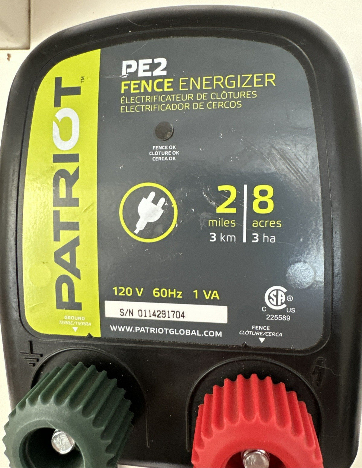 PATRIOT PE2 Electric Fence Energizer 2 Mile 8 Acre 120V + Patriot 17 AG Wire