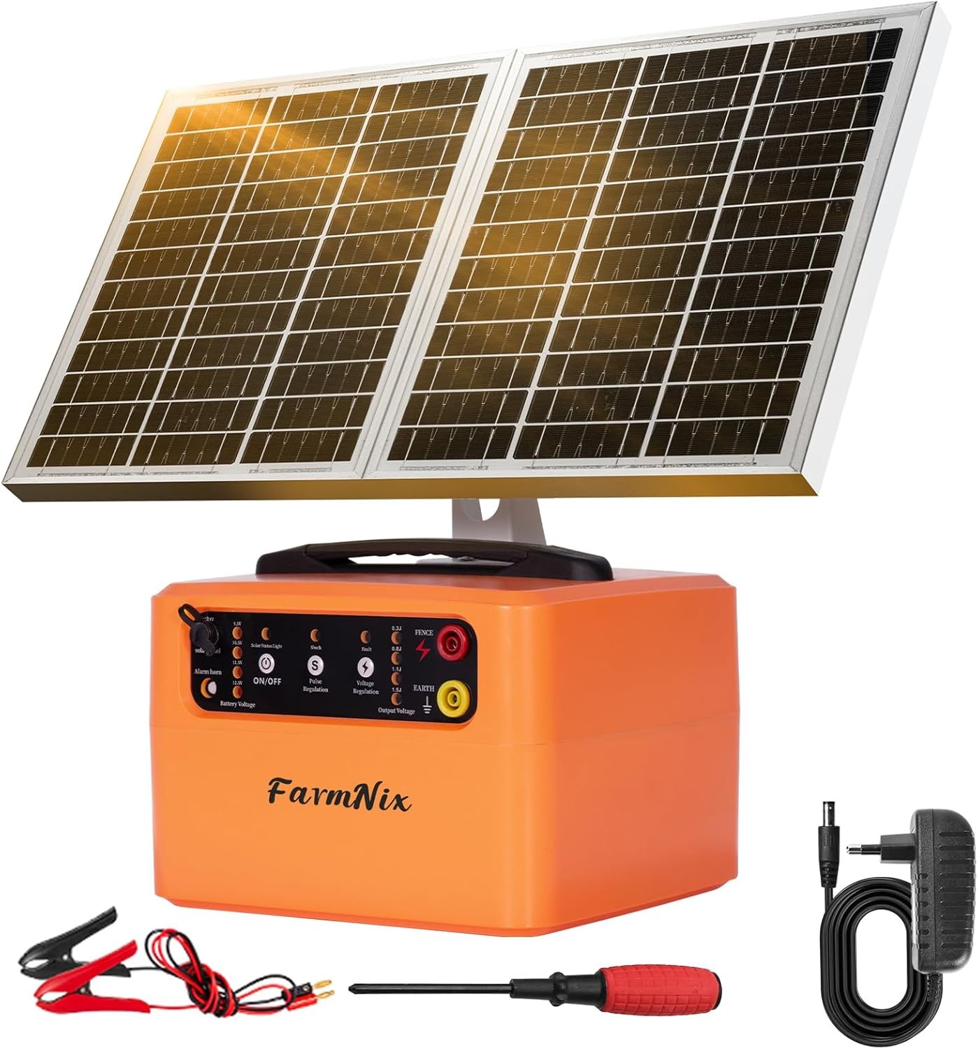 30 Mile Solar Fence Energizer, 6-12KV Adjustable 1.5J