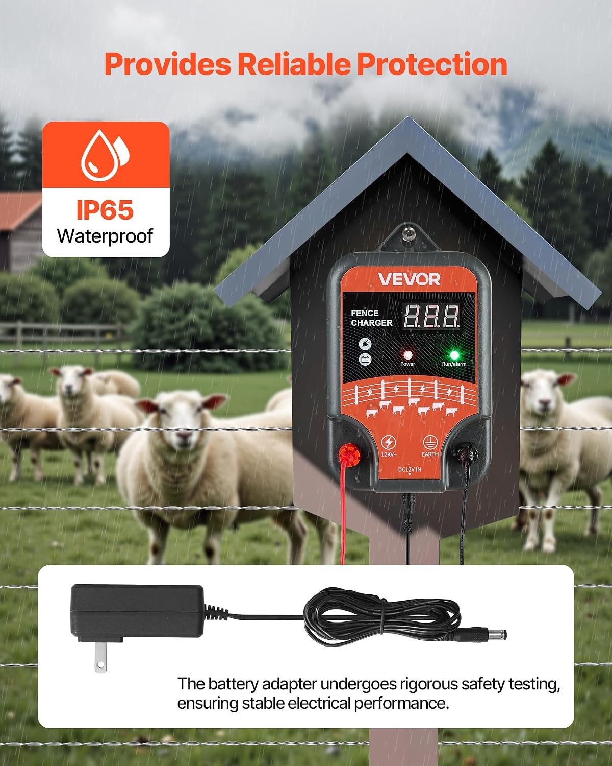 Electric Fence Charger, 10Kv 3J, AC DC Electric Fence Energizer with LED Indicat