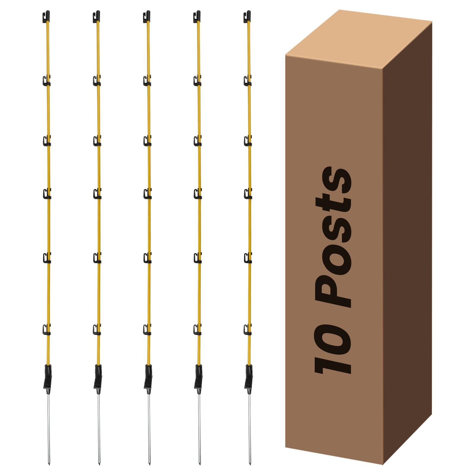 Fiberglass Fence Posts 50″ – 10 PCS, Electric Fence Posts with Adjustable Cli…