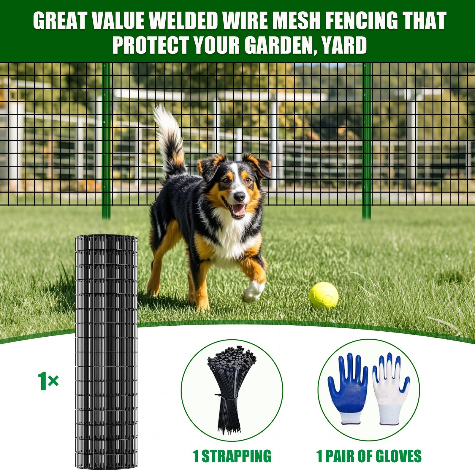 24 in x 25 ft Welded Wire Mesh Fence, 2 in × 3 in 15GA Black PVC Coated Garde…