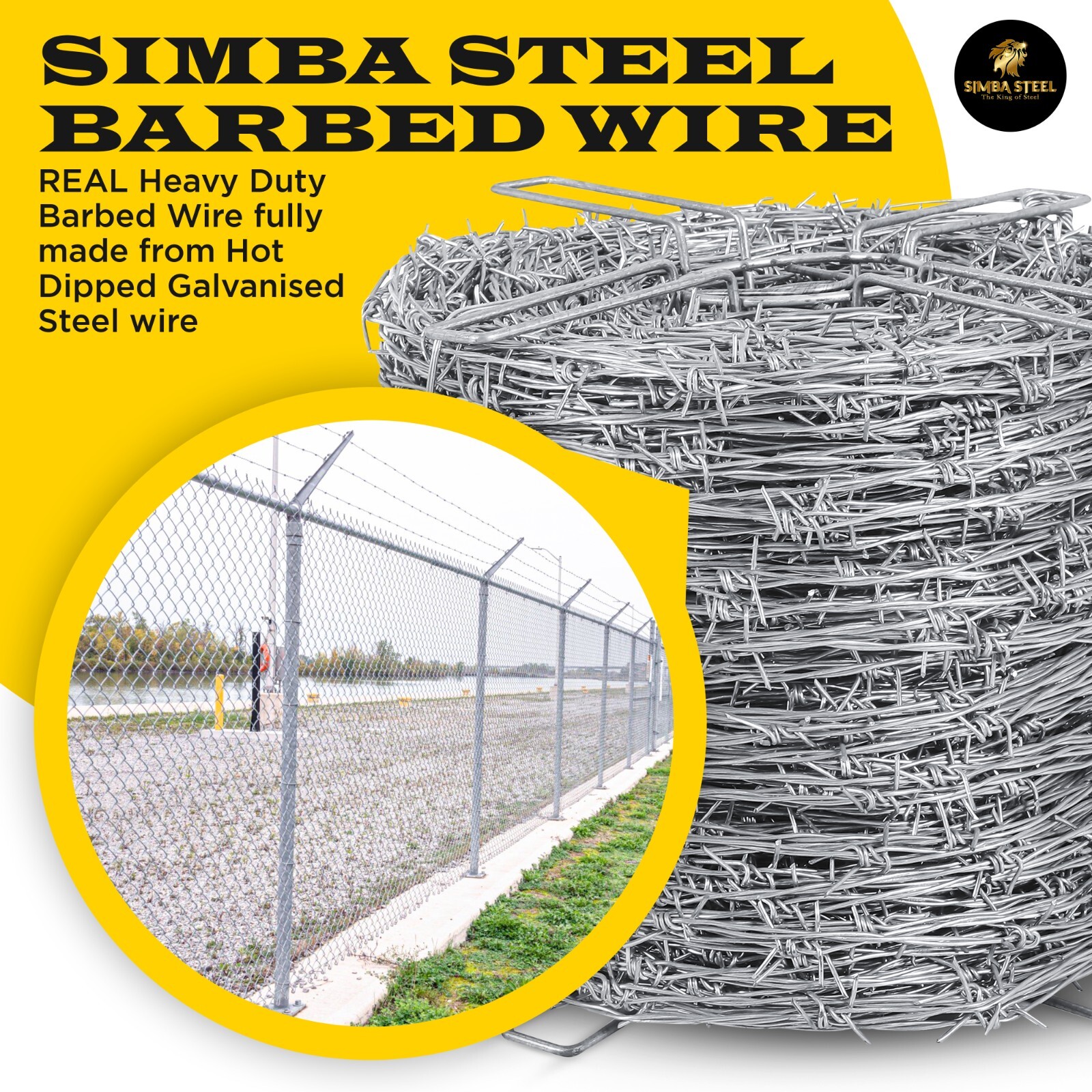 4-Point Barbed Wire Roll | 5″ Spacing, 12.5 Ga | 1320 FT | Heavy Duty SIMBASTEEL