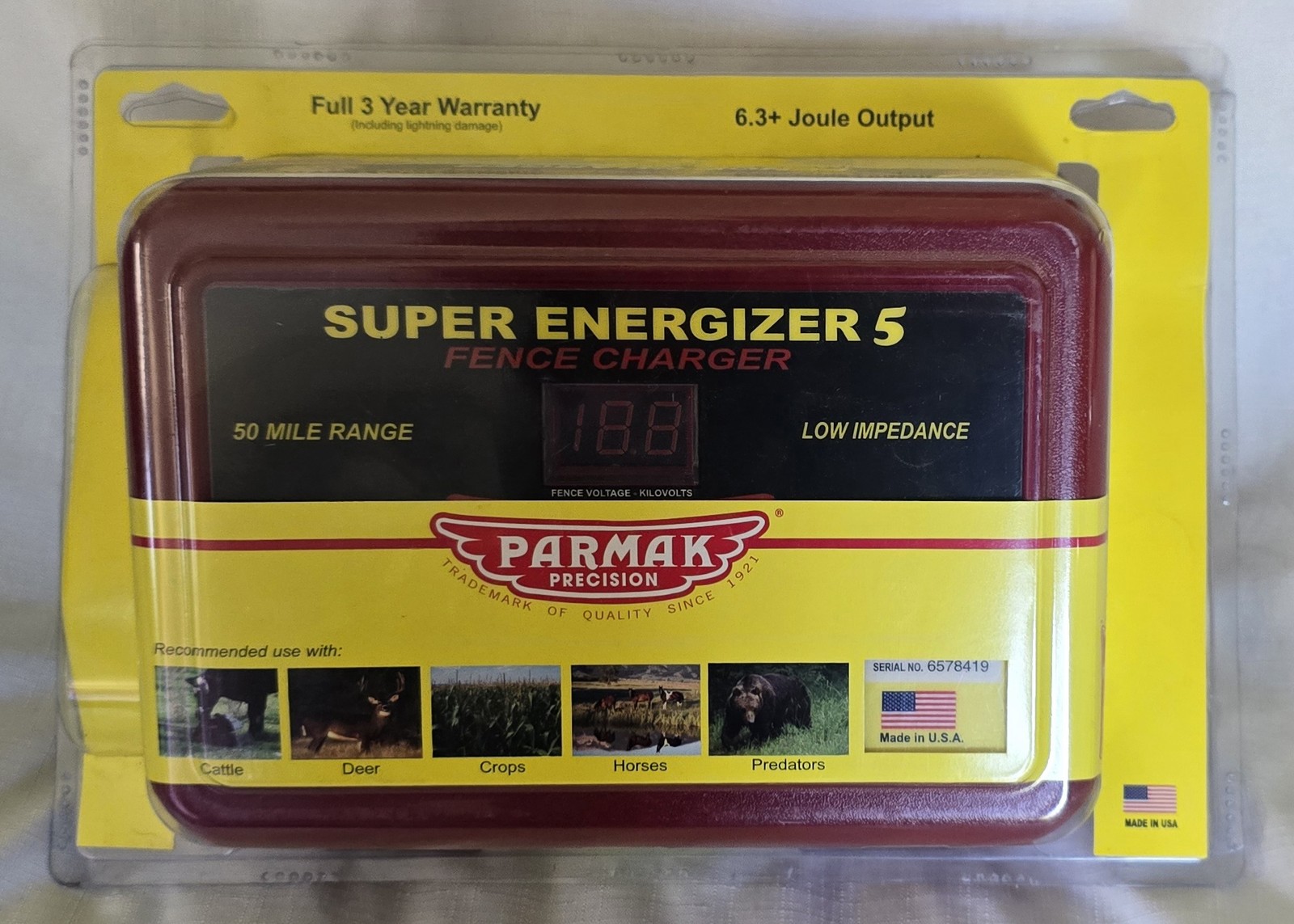 Parmak Super Energizer 5 Electric Fence Charger 6.3+ Joule 50 Mile AC Powered