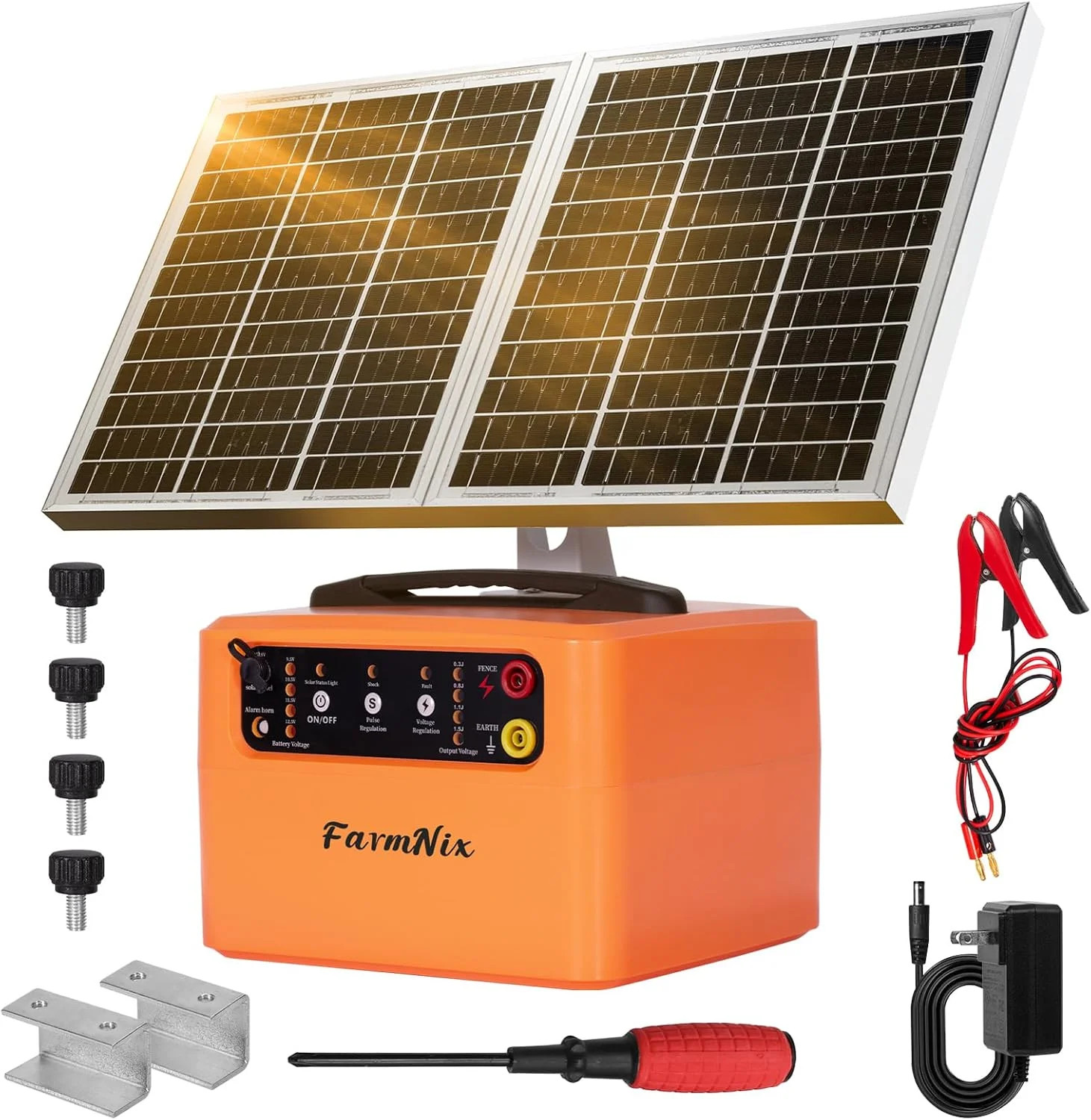 30 Miles Solar Electric Fence Charger for Livestock,6-12KV Adjustable Output Sol