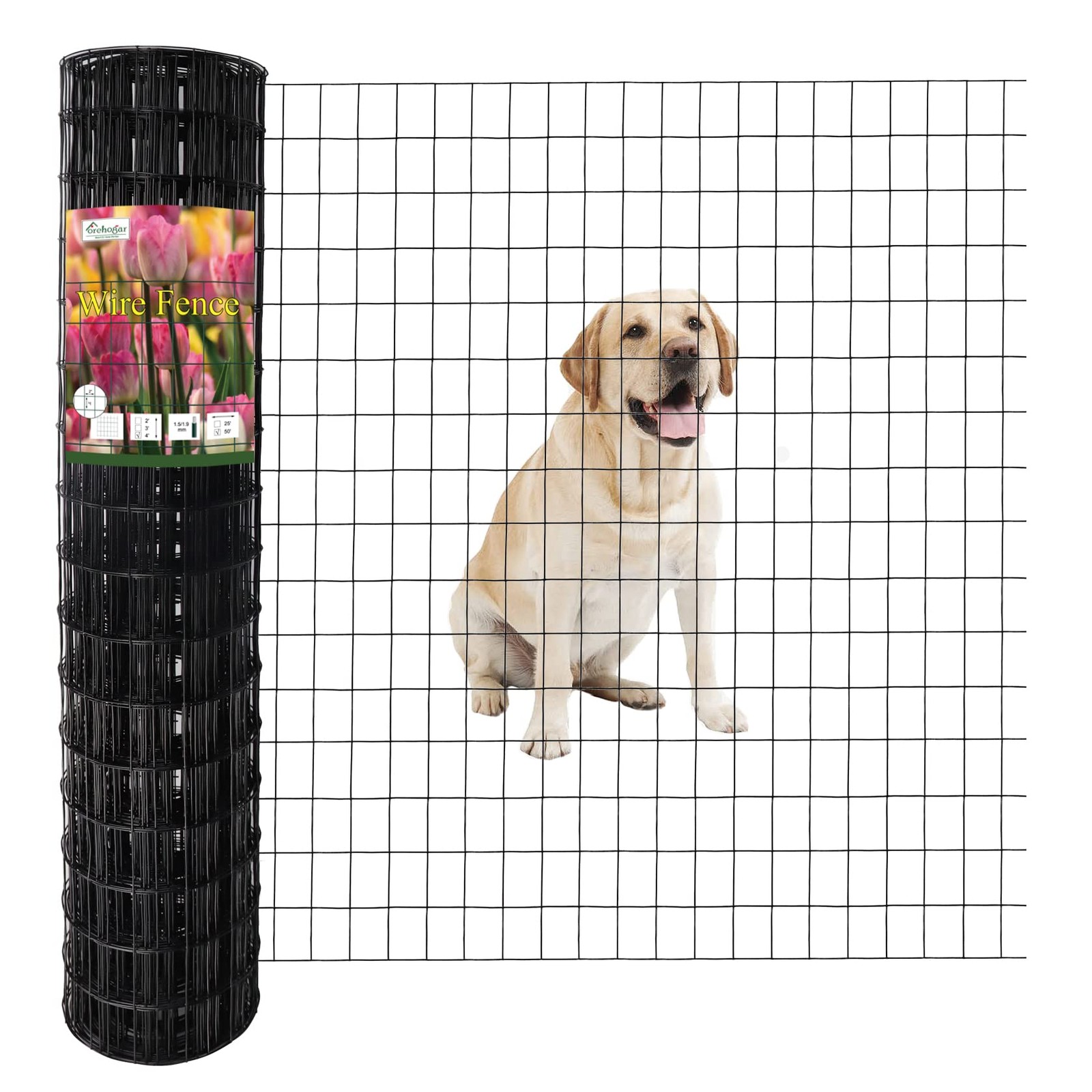 Black Welded Wire Garden Fence 48 Inch x 50 Foot 2×3 Mesh Heavy Duty