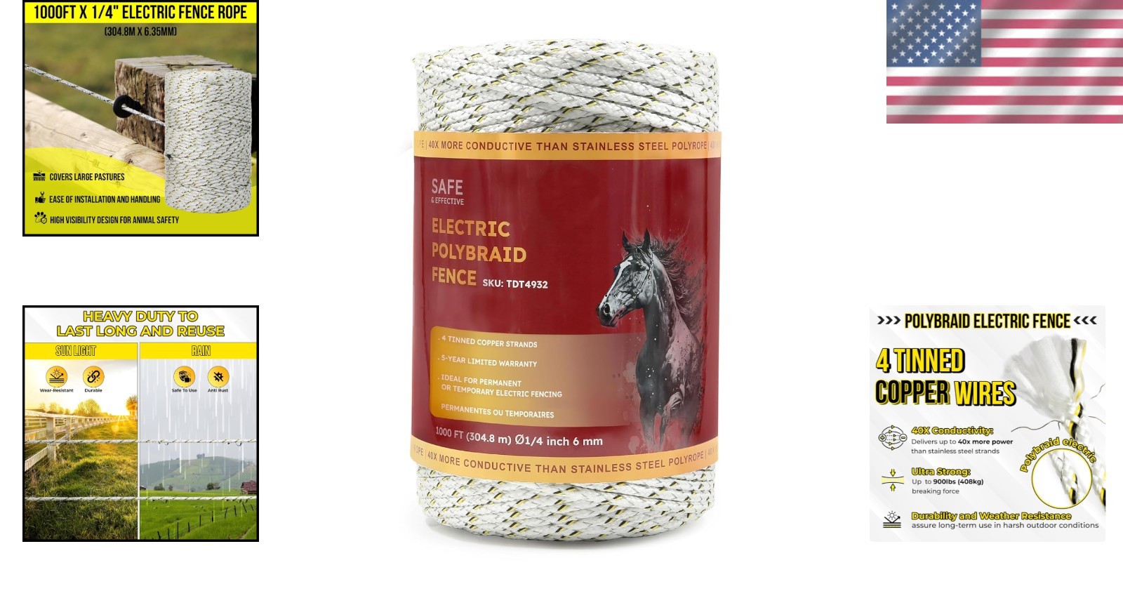 Ultra Strong 1000 ft Electric Fence Wire – 1/4″ Diameter for Lasting Durability
