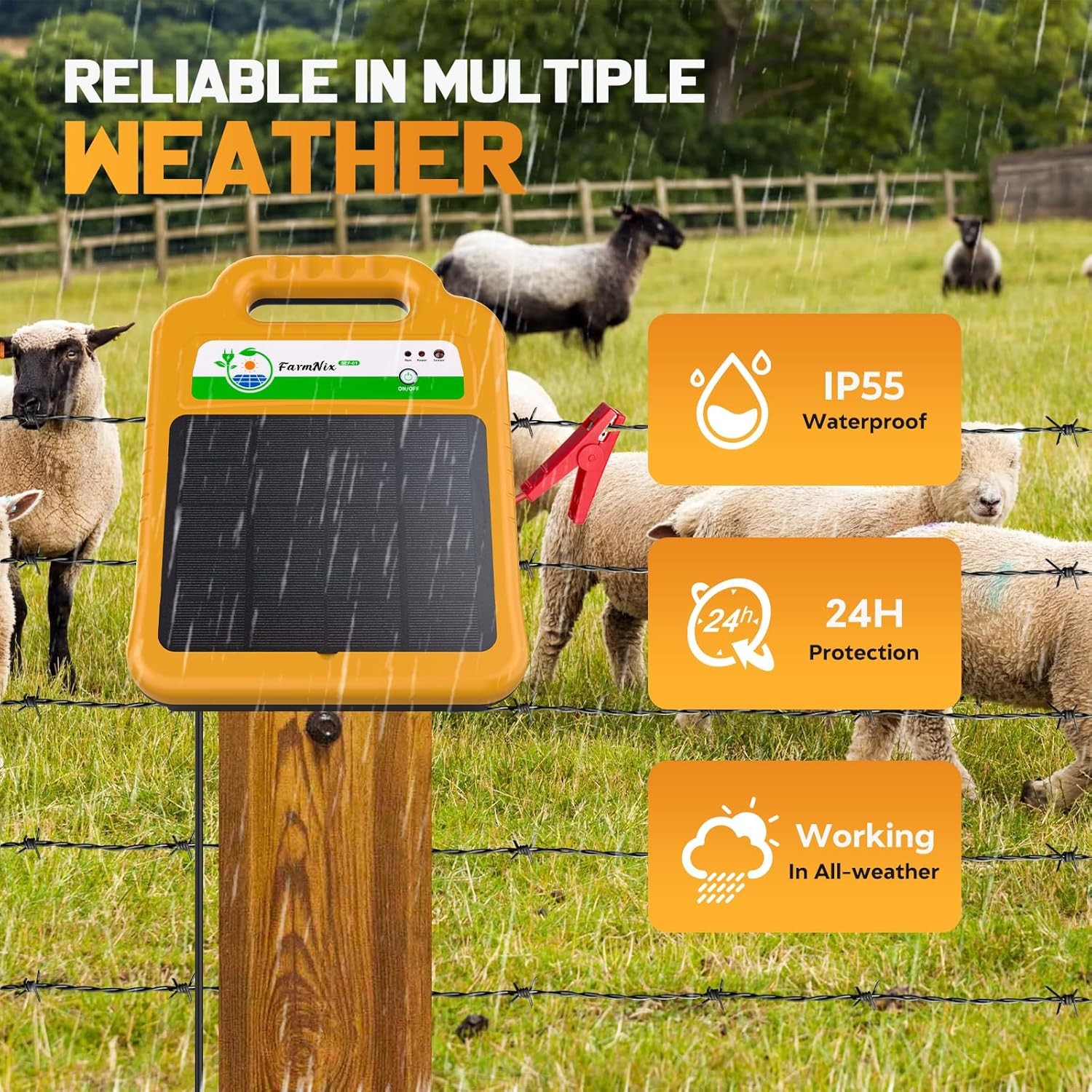 Solar Electric Fence Kit for Livestock,10 Miles Fence Charger,8Kv Output Electri