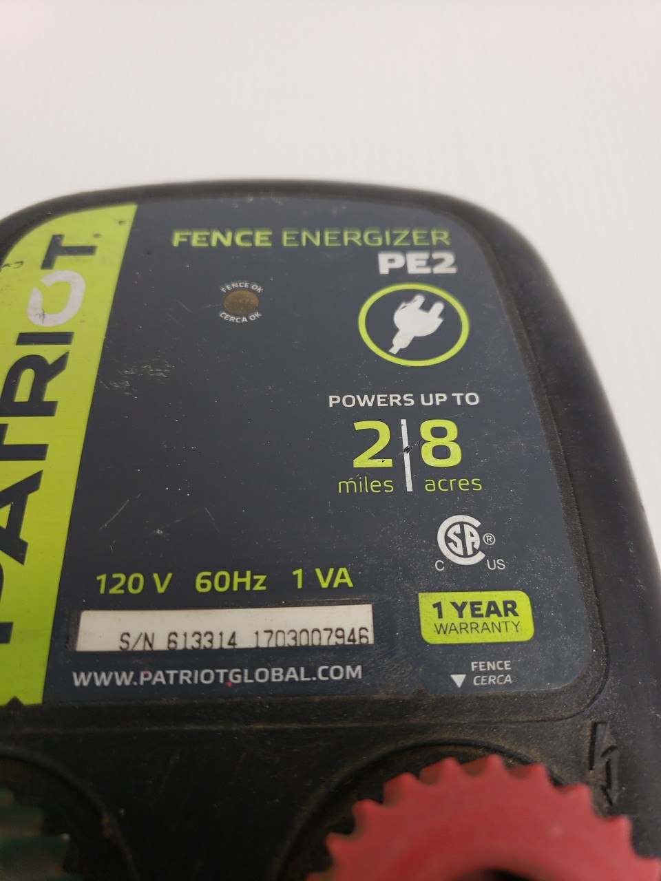 Patriot PE2 Electric Fence Energizer 2 Mile 8 Acres 120 V 60Hz 1 VA