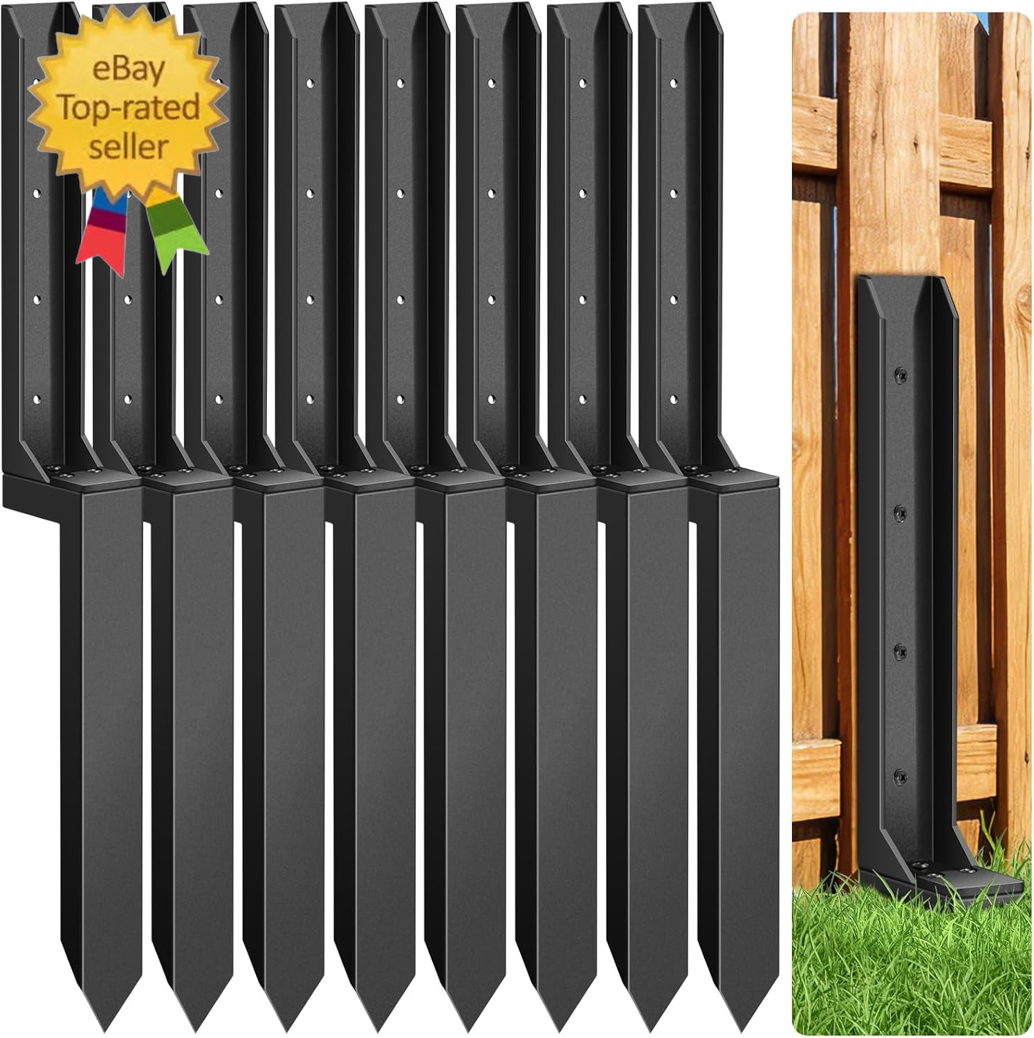 8 Pcs Fence Post Repair, Heavy Duty Fence Post Kit Anchor Ground Stakes for Repa