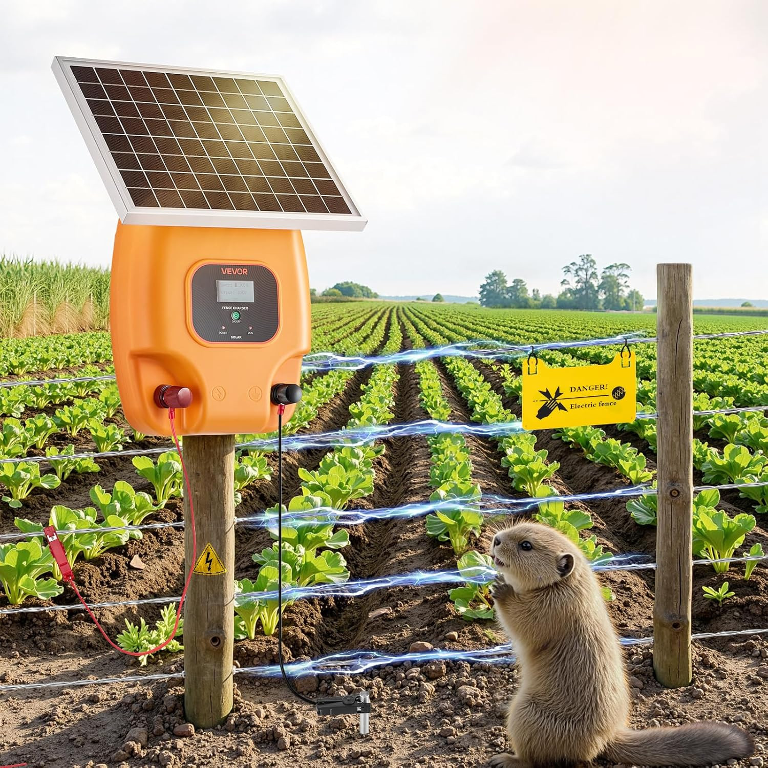 Solar Fence Charger, 0.6J 8 Kv Solar Powered Fence Charger, Electric Fence Energ