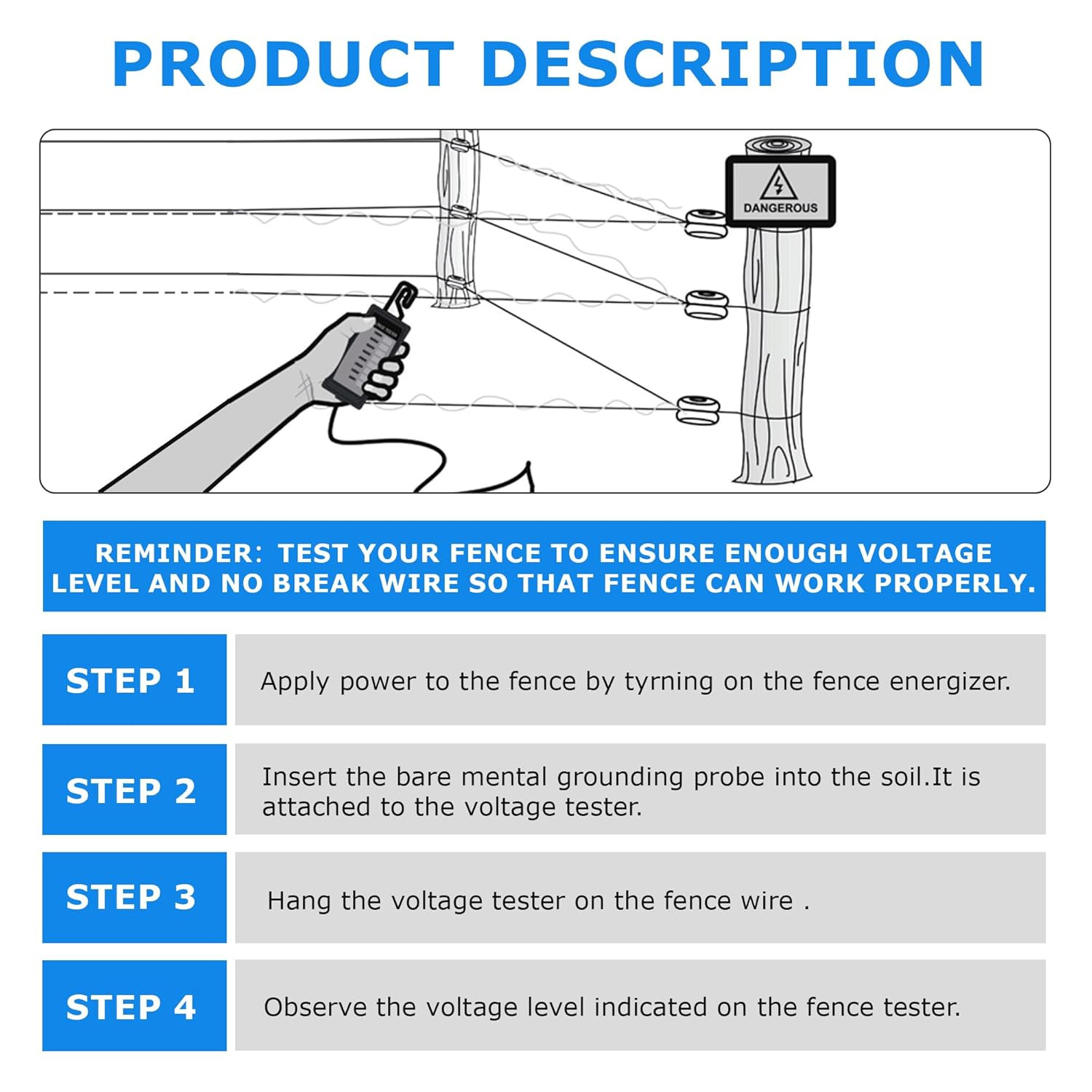 Electric Fence Voltage Tester, 7KV Fence Tester 8 Neon Indicator Lights/Fence Te