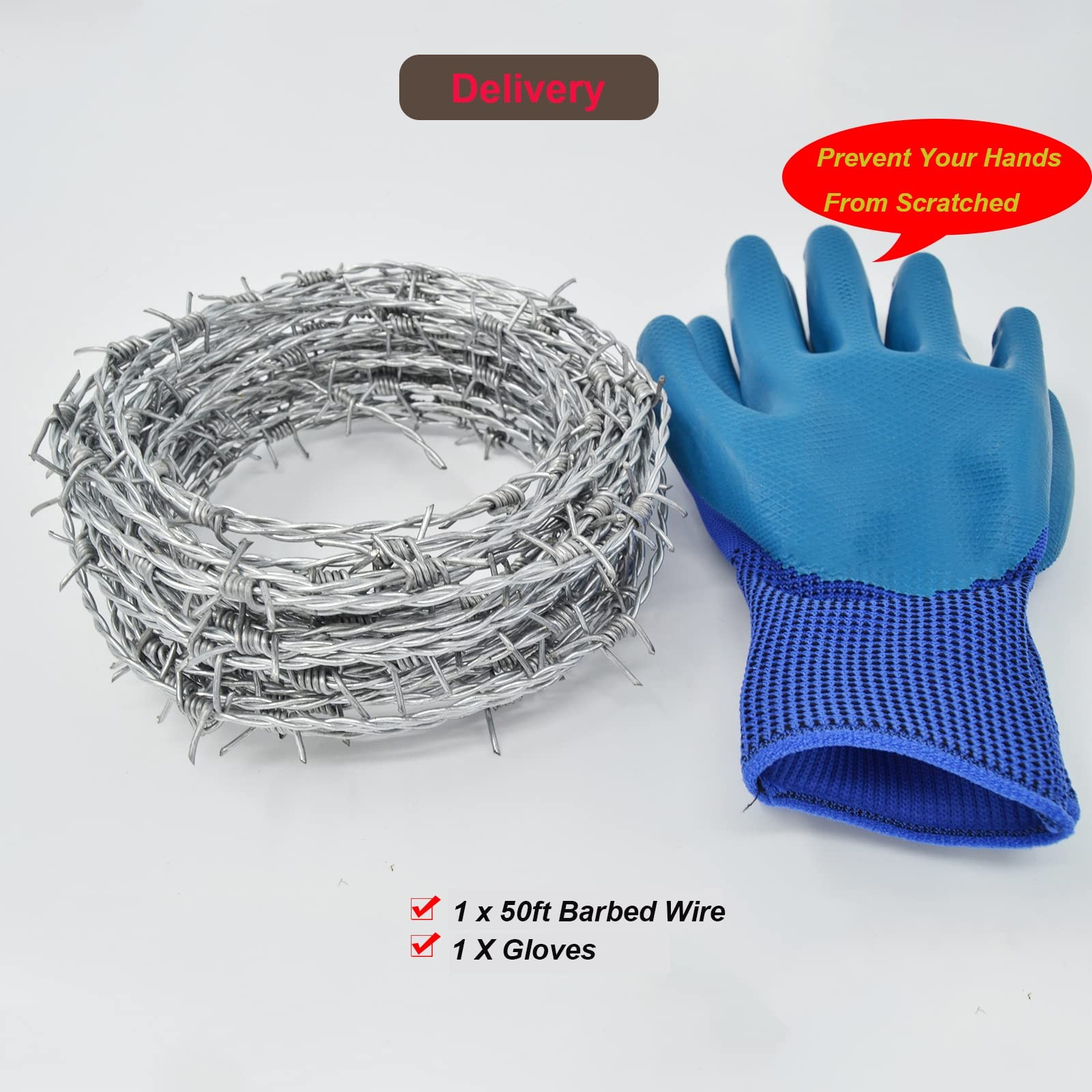 YAGJIA Barbed Wire 50 Ft, 4 Point Barbed Wire Fence, Hot-Dip Galvanized Barb …