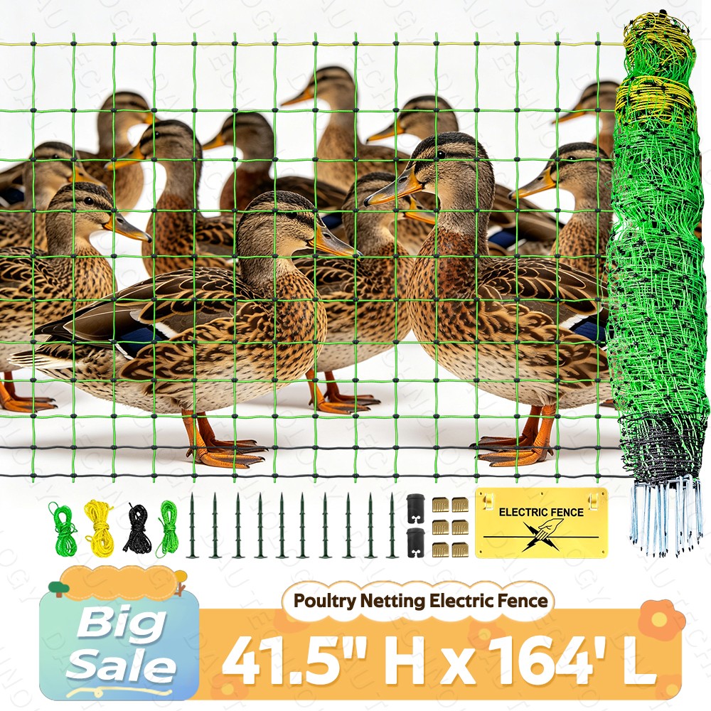 Updated Poultry Netting Electric Fence for Chickens, Ducks, Geese,41.5″H x 164’L
