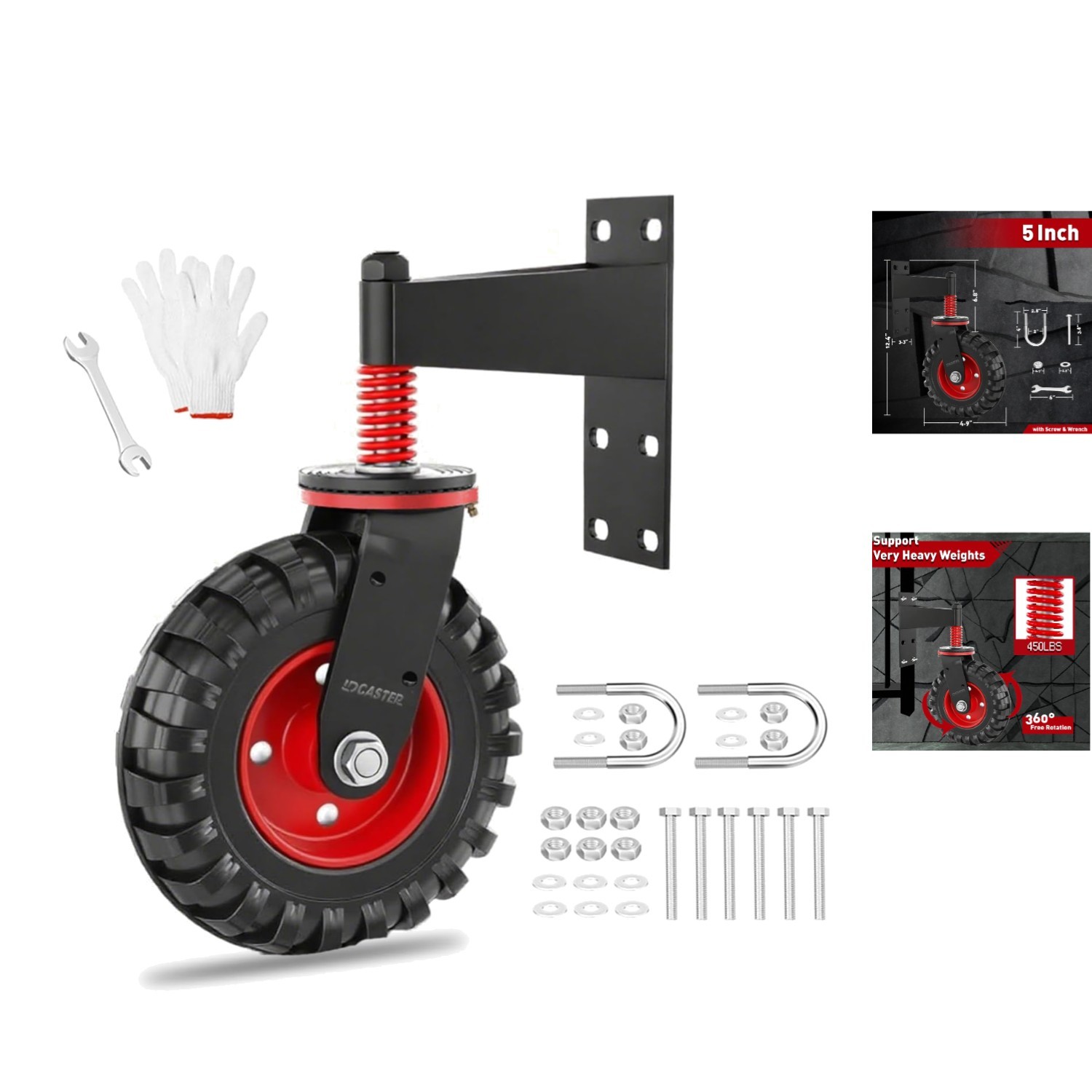450 lbs Capacity Spring-Loaded Gate Wheel – Easy Installation & Maintenance