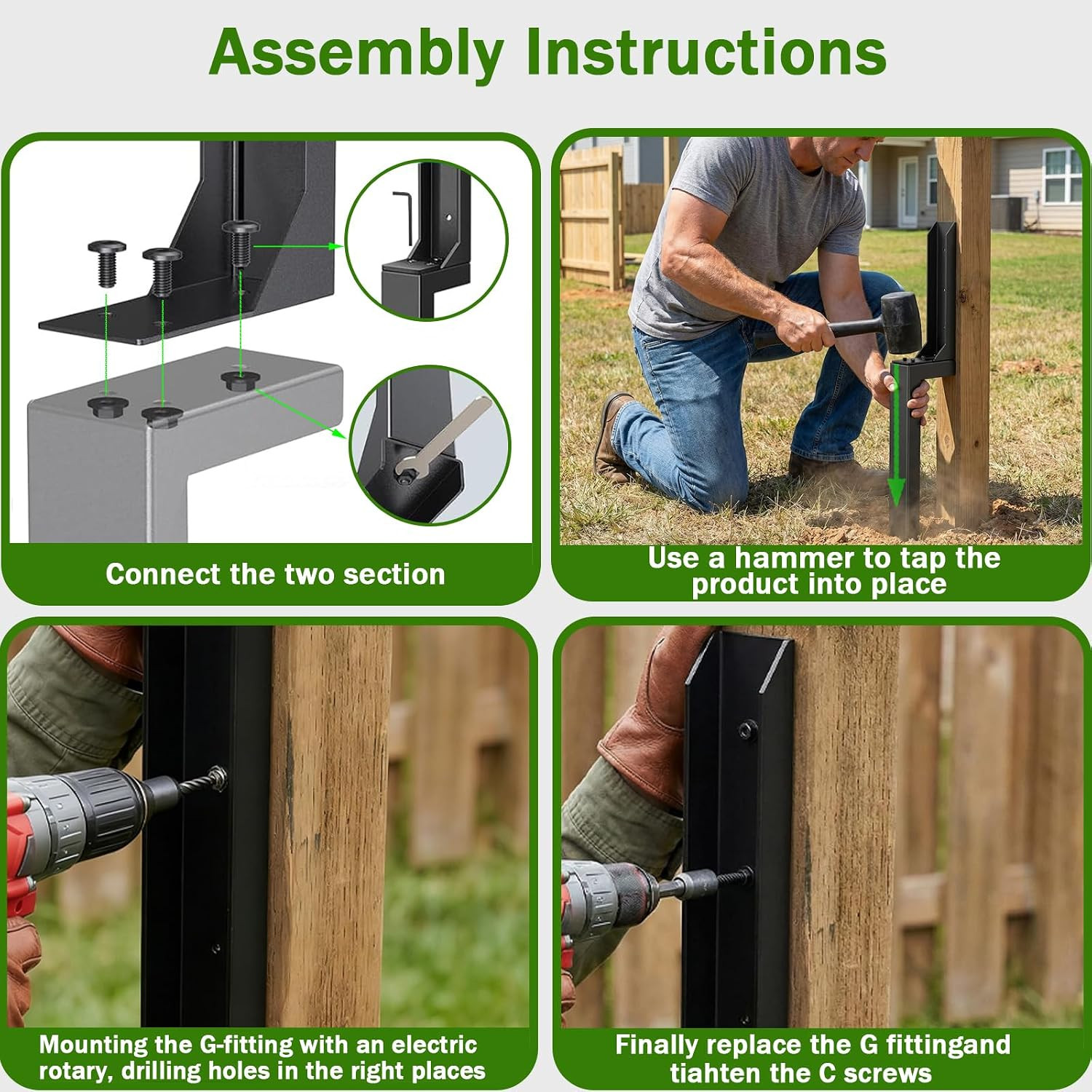 Fence Post Repair Kit, 2-Pack Heavy Duty Steel Fence Post Anchor Stakes for 4X4/