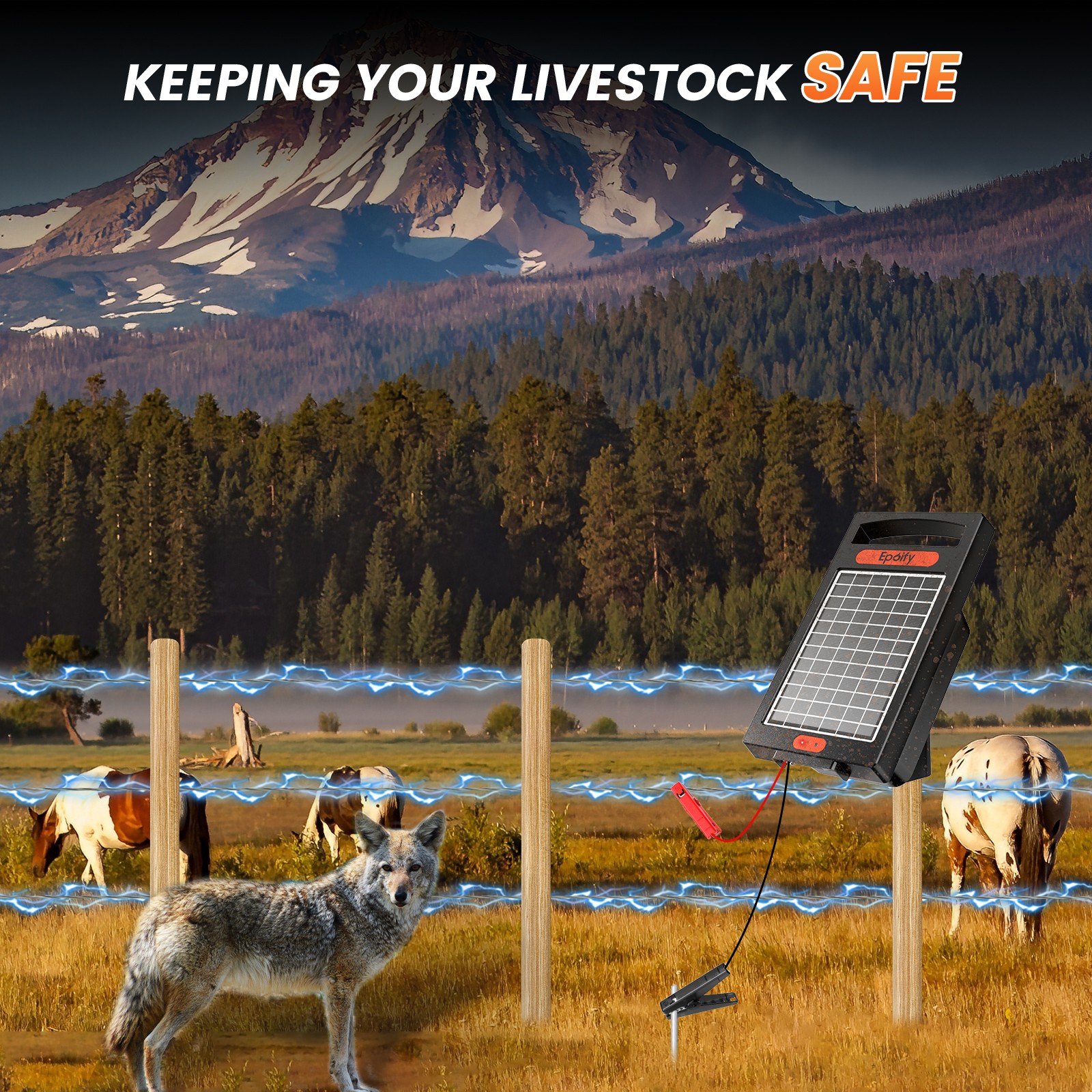10 Miles Solar Electric Fence Charger 0.18J Electric Fence Charger,24H Day/Night