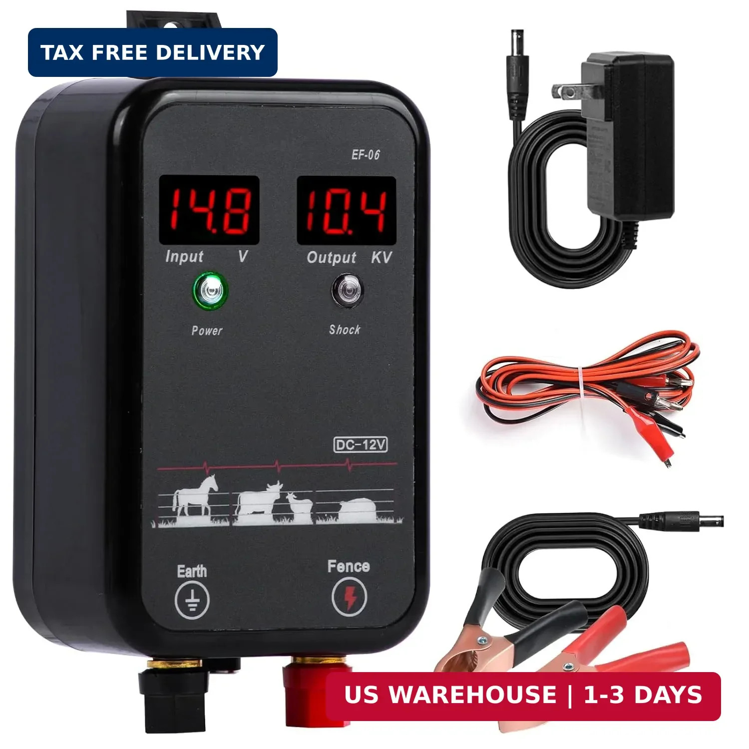 5 miles Electric Fence Charger,10kV 1J DC AC Electric Fence Energizer with LED I