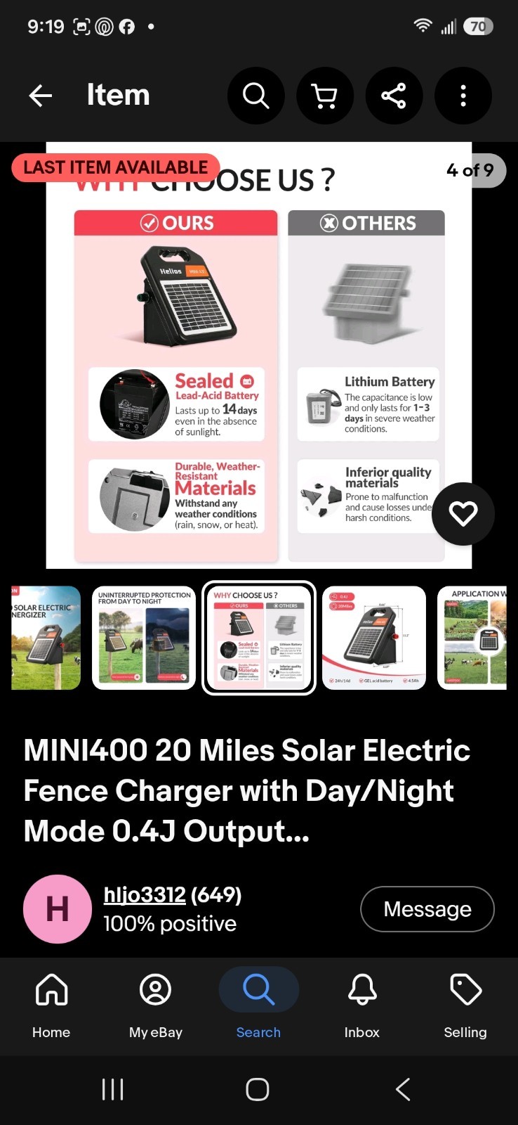 MINI400 20 Miles Solar Electric Fence Charger with Day/Night Mode 0.4J Output…
