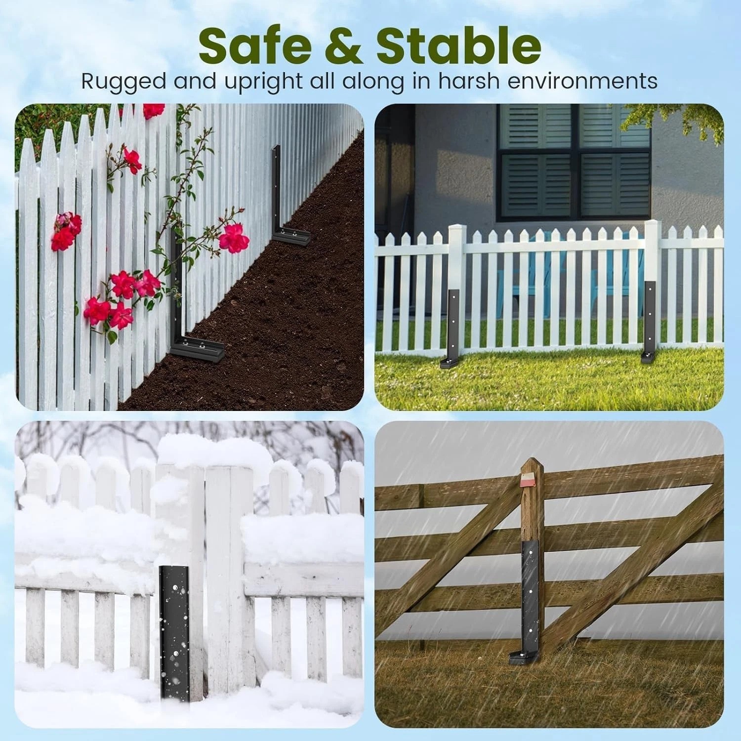 Strong and Stable Fence Repair Kit – 4 Rustproof Steel Stakes for Easy Fixes