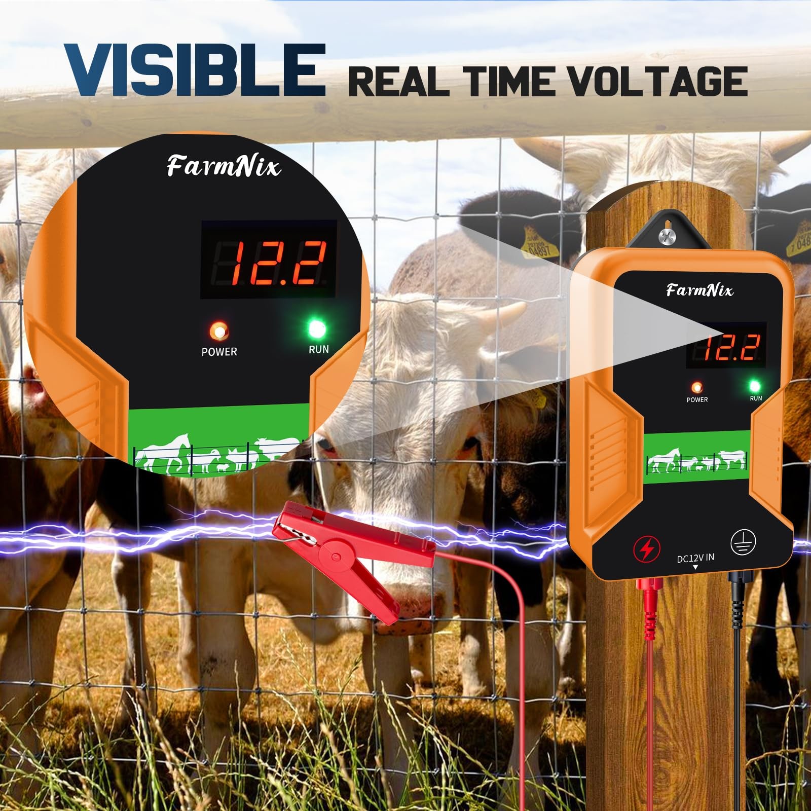 12 KV Electric Fence Charger with LED Display, 2 Joule Pulse Energy, 10 Miles…