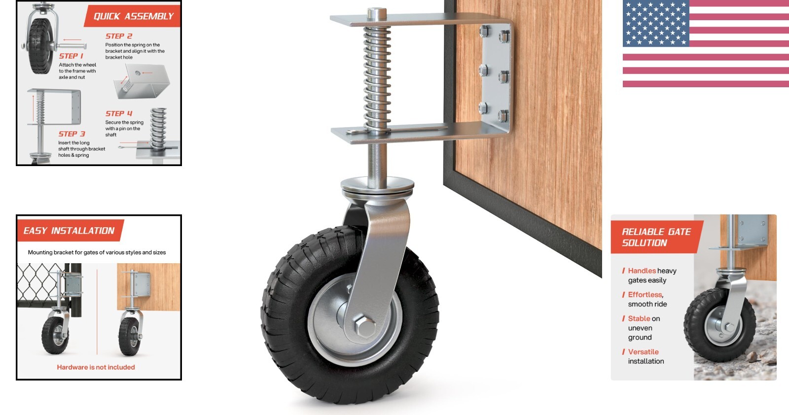 Heavy Duty 8-inch Gate Wheel with Suspension, Flat Free Tire, Supports Up to …