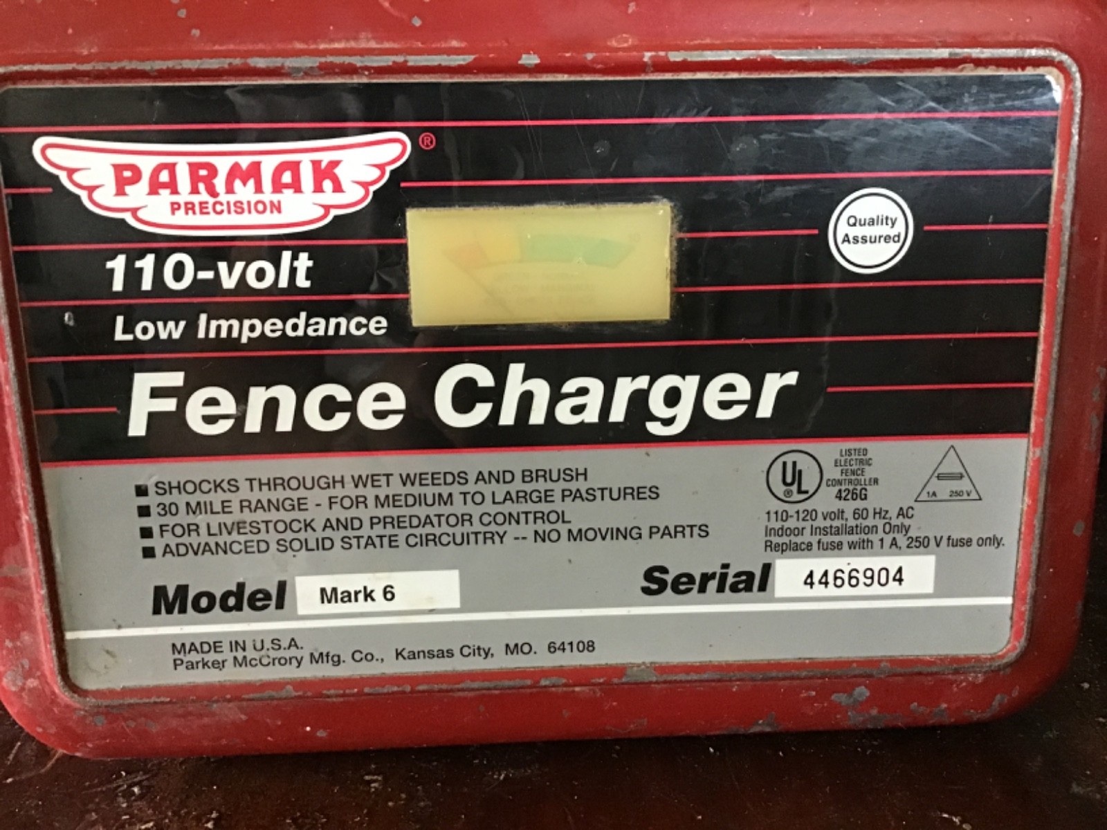 Parmak Mark 6 Electric Fence Charger ~ 30-Mile Low Impedance ~ 110-Volt