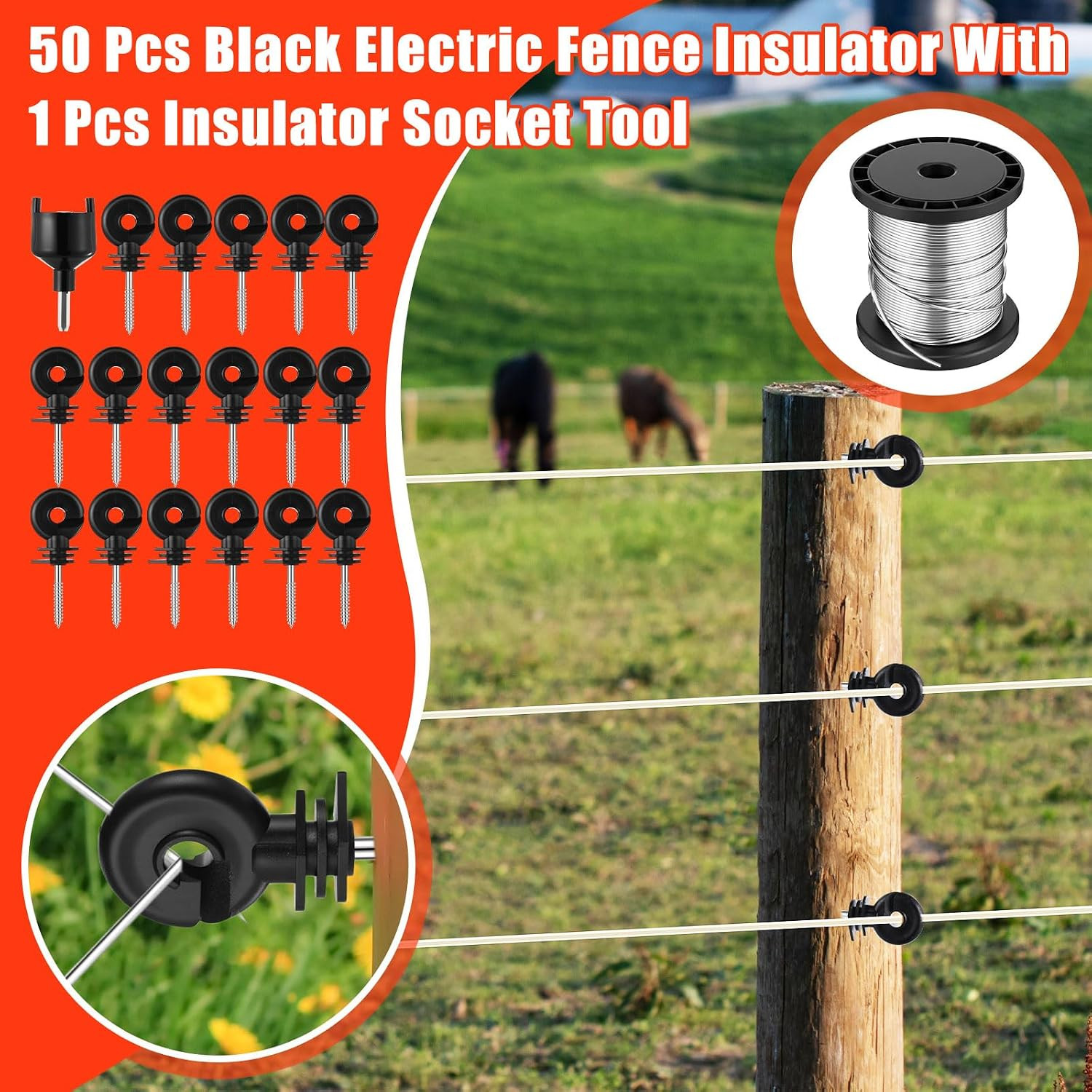 8 Mile Electric Fence for Livestock, 12Kv 2J Electric Fence Charger 50 Black Ins
