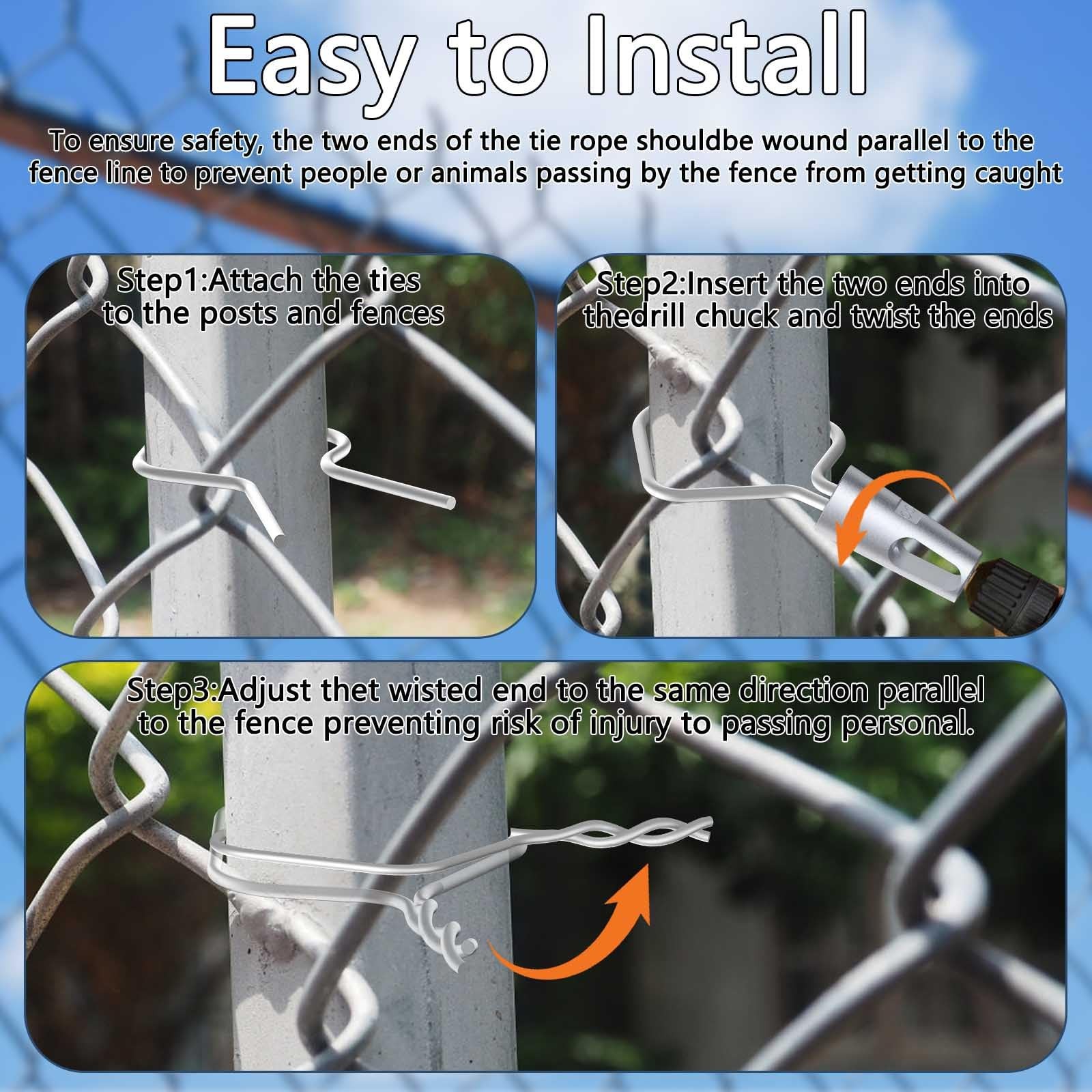 400 Pcs T Post Fence Clips 11 Gauge Galvanized Steel Wire Ties with Drill Chuck