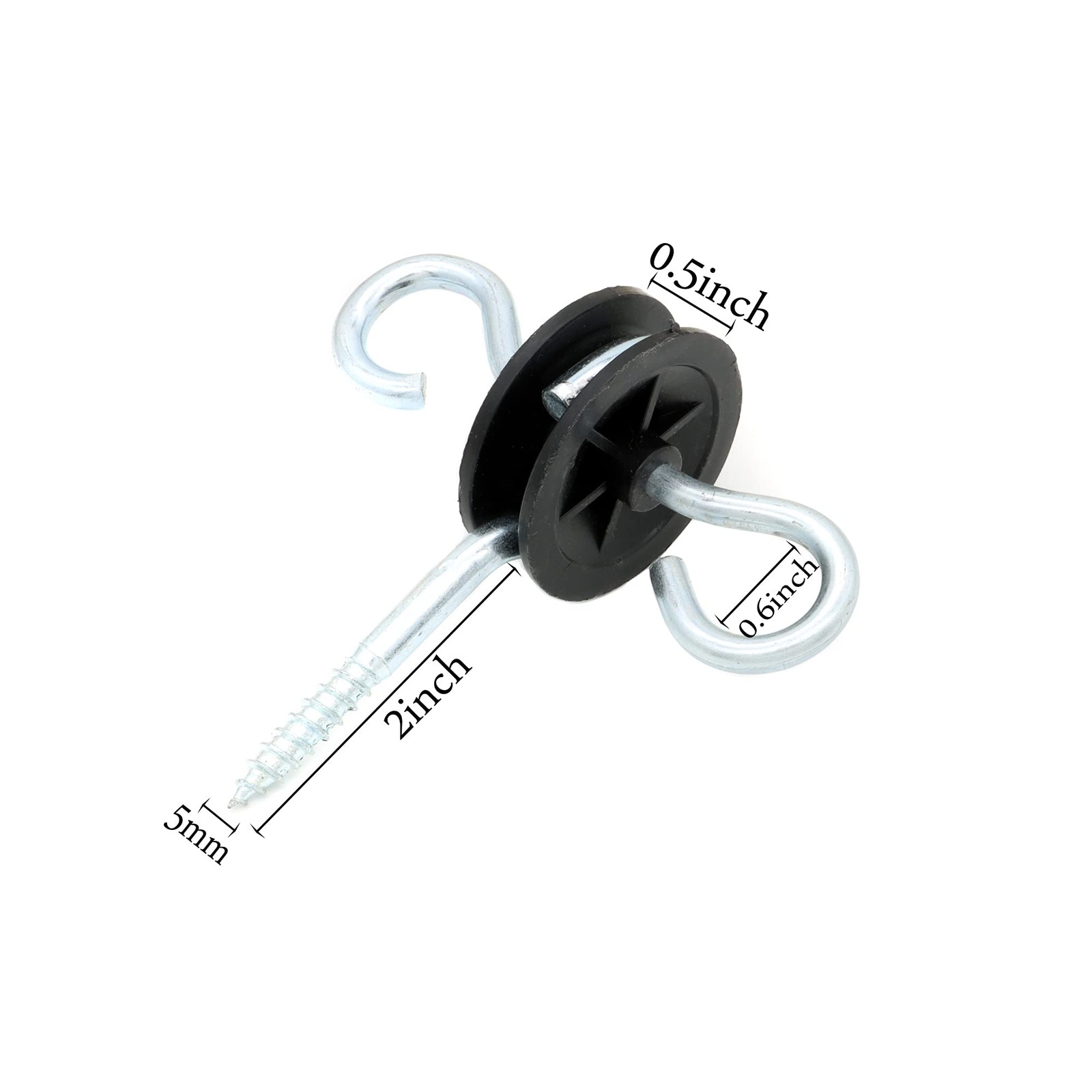 2 Rings Electric Fence Screw-in Gate Handle Anchor, Black, 4
