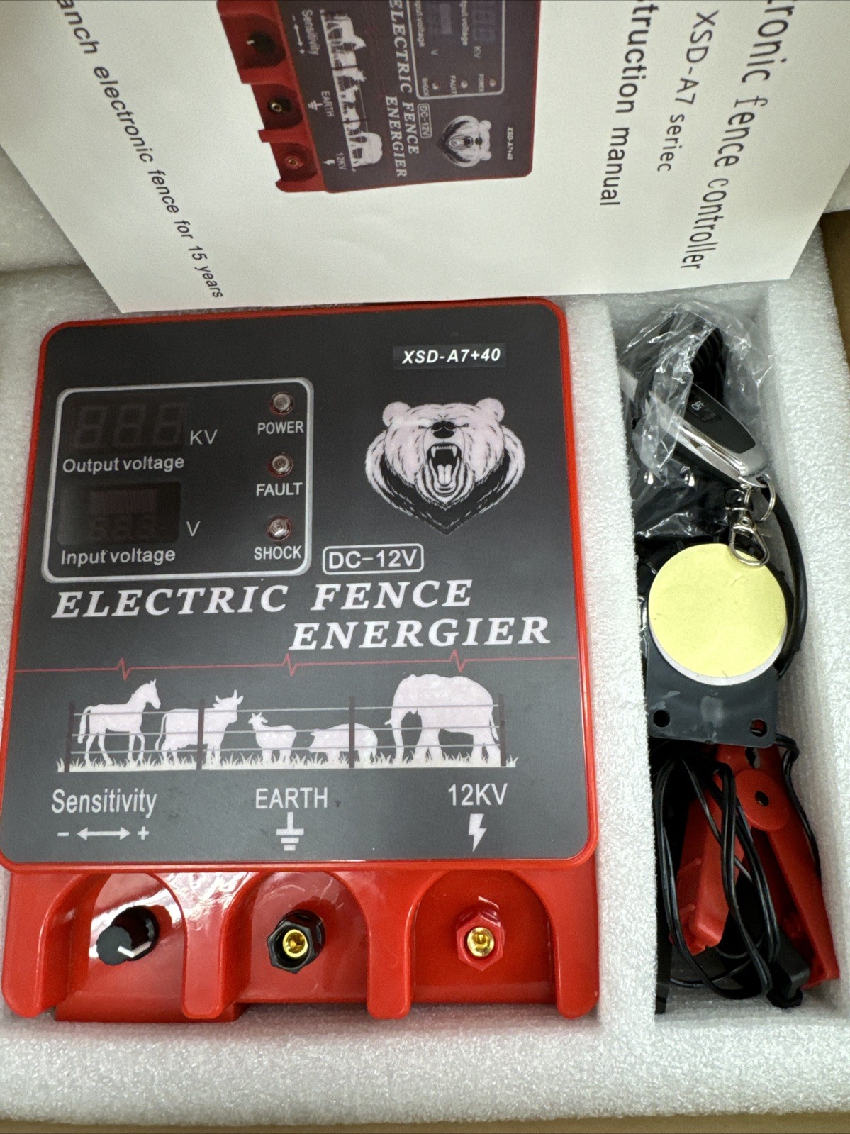 9J Electric Fence Charger Energizer, 9 Joules 20 Miles Plug-in Fencer, AC 110-24
