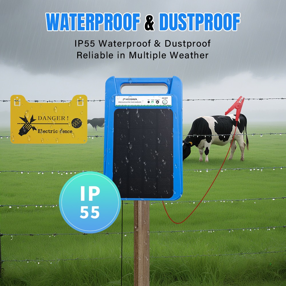 ATMOREA 0.2J Solar Power Fence Charger 3W 8KV Electric Fence Energizer 2-3 Miles