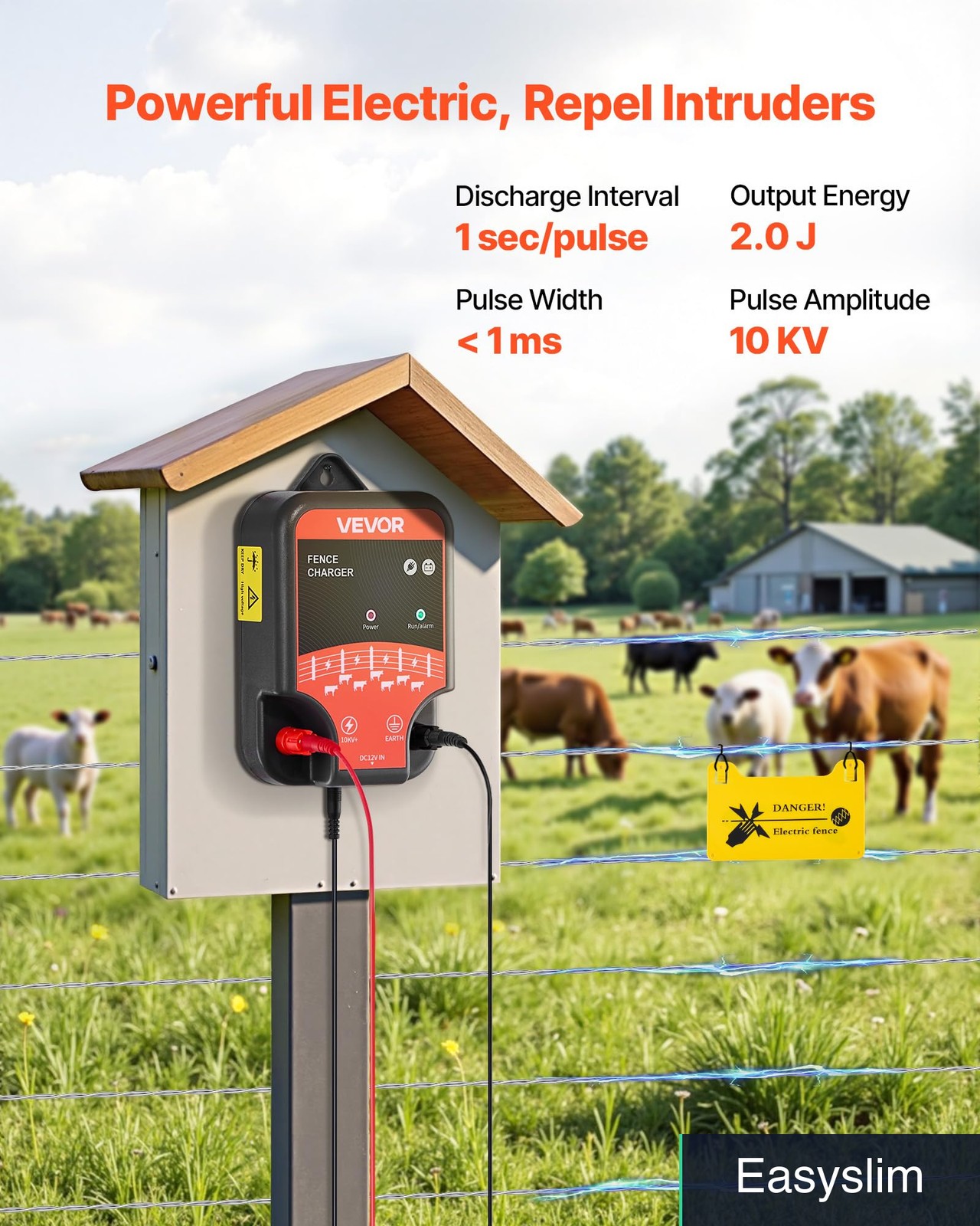Electric Fence Charger 10kV 2 Joule AC DC Solar Power LED Indicator