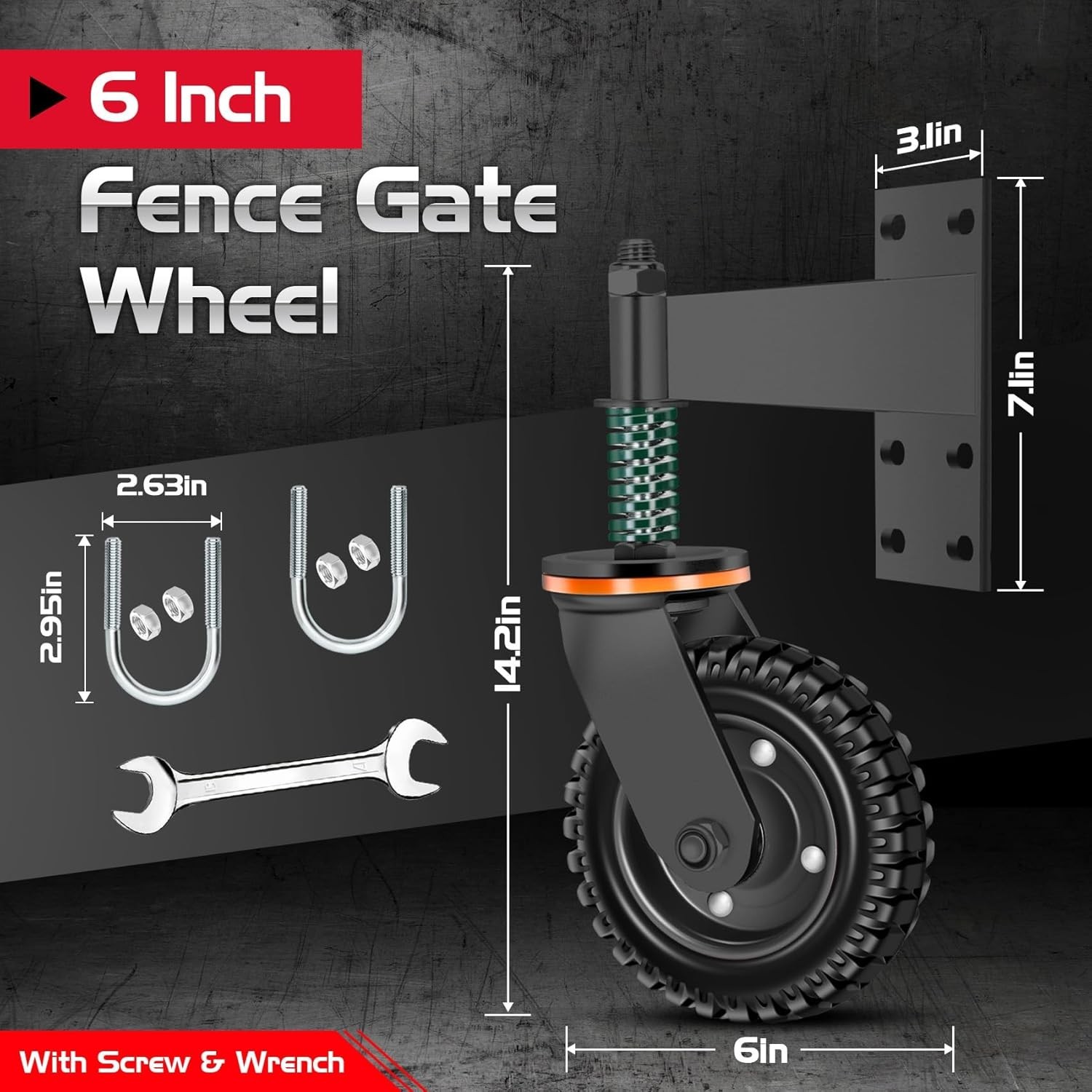 6-Inch Heavy-Duty Fence Wheel – 500lb with Tools Included for Hassle-Free Setup